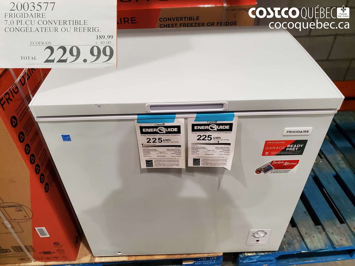 2003577 FRIGIDAIRE 7.0 PI.CU CONVERTIBLE CONGÉLATEUR OU REFRIG. $229.99