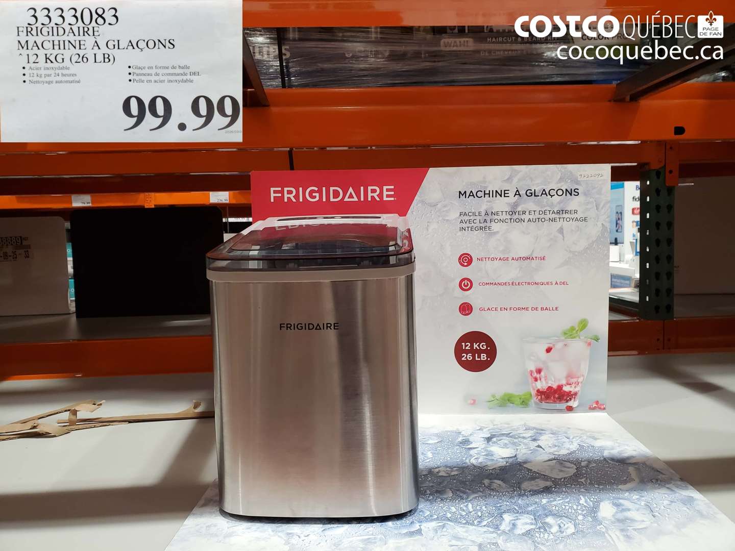 3333083 FRIGIDAIRE MACHINE À GLAÇONS 12 KG (26 LB) $99.99