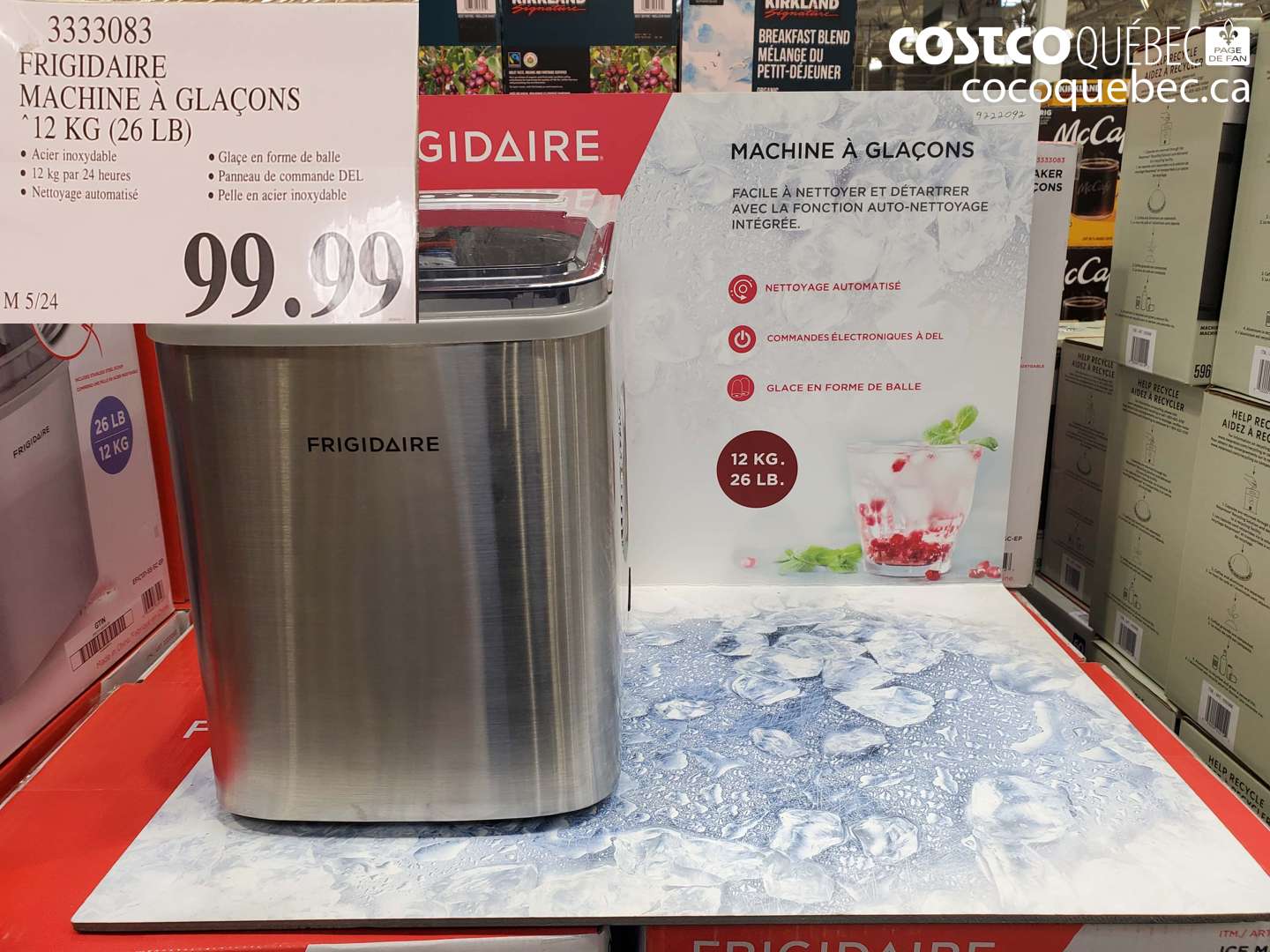 3333083 FRIGIDAIRE MACHINE À GLAÇONS 12 KG (26 LB) $99.99