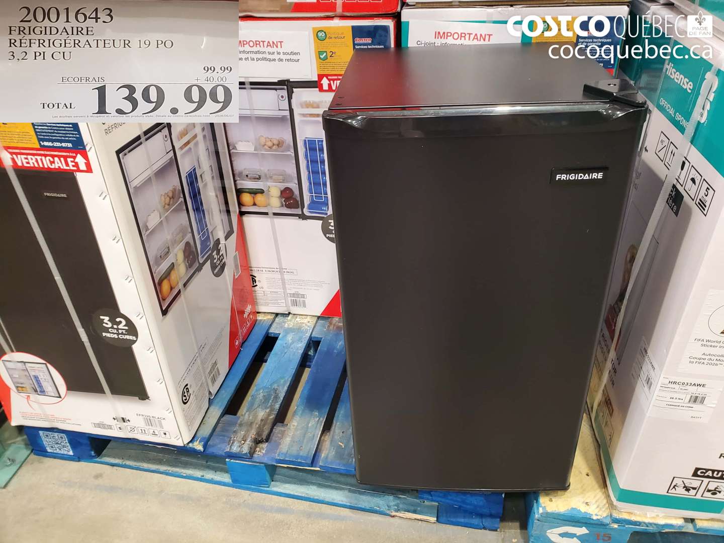 2001643 FRIGIDAIRE RÉFRIGÉRATEUR 19 PO 3.2 PI CU $139.99