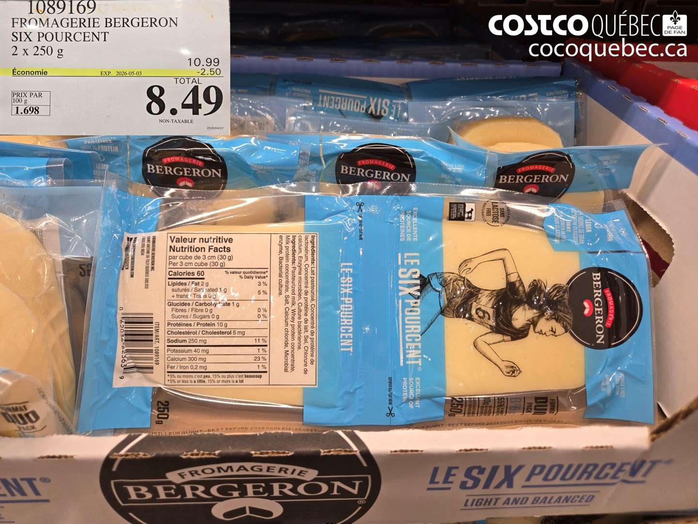 1089169 FROMAGERIE BERGERON SIX POURCENT 2 X 250 G ($2.50 INSTANT SAVINGS EXPIRES ON 2026-05-03) $8.49