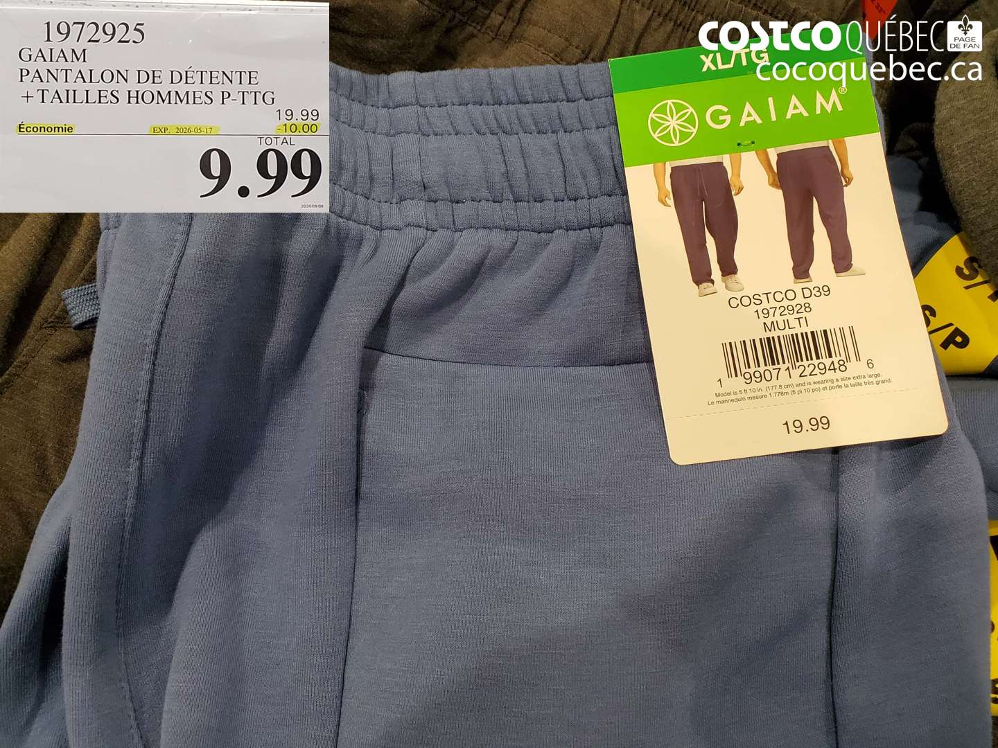 1972925 GAIAM PANTALON DE DÉTENTE + TAILLES HOMMES P-TTG ($10.00 INSTANT SAVINGS EXPIRES ON 2026-05-17) $9.99