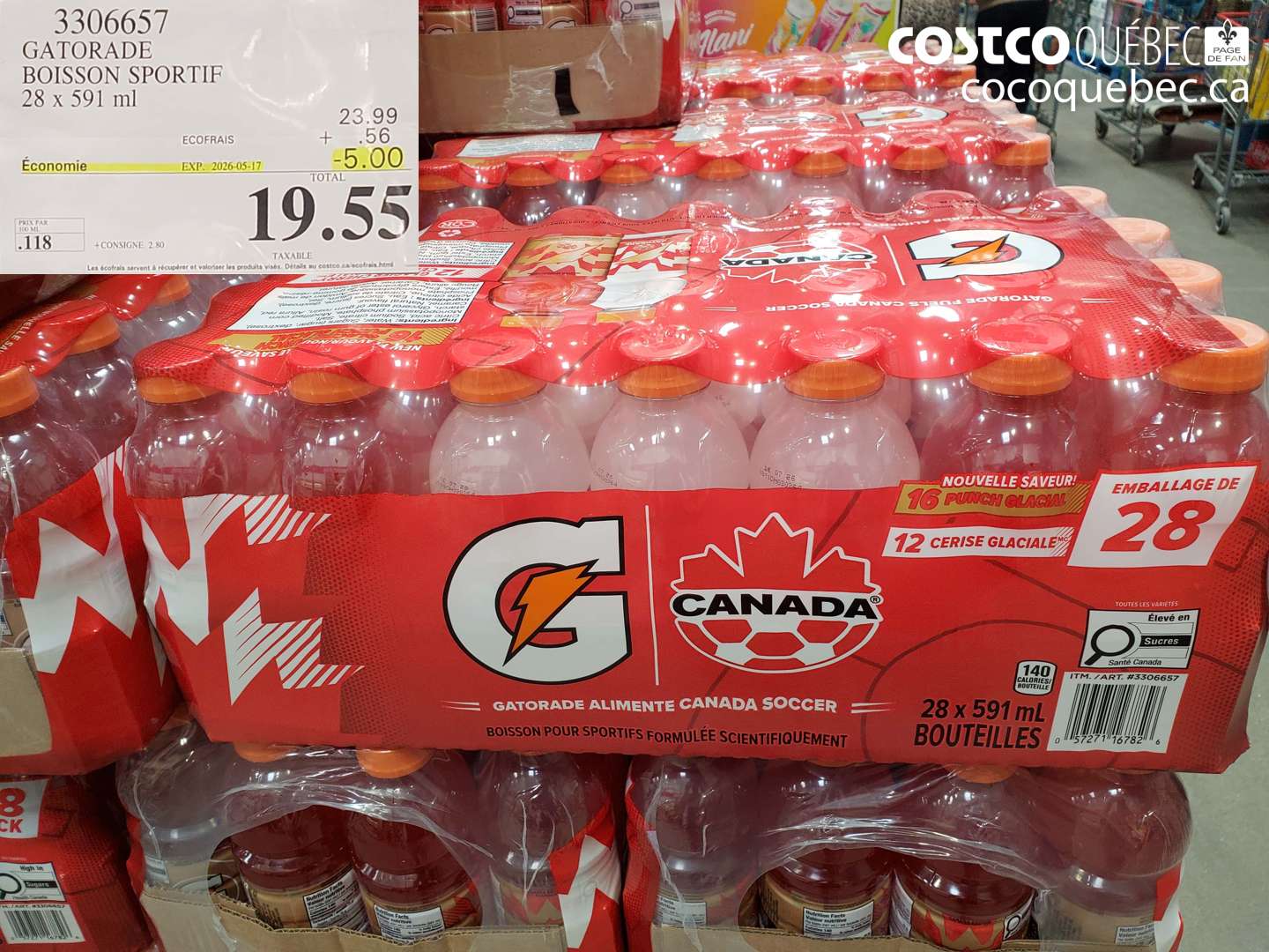 3306657 GATORADE BOISSON SPORTIF 28 X 591 ML ($5.00 INSTANT SAVINGS EXPIRES ON 2026-05-17) $19.55