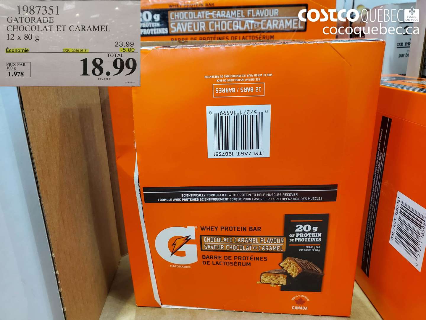 1987351 GATORADE CHOCOLAT ET CARAMEL 12 X 80 G ($5.00 INSTANT SAVINGS EXPIRES ON 2026-05-31) $18.99