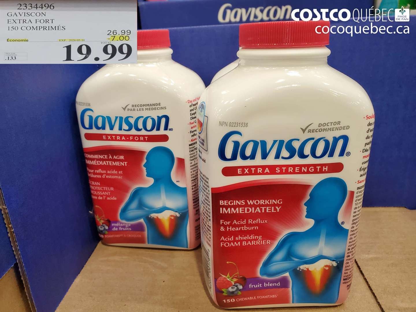2334496 GAVISCON EXTRA FORT 150 COMPRIMÉS ($7.00 INSTANT SAVINGS EXPIRES ON 2026-05-10) $19.99