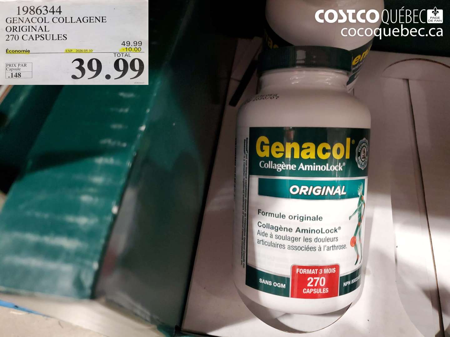 1986344 GENACOL COLLAGENE ORIGINAL 270 CAPSULES ($10.00 INSTANT SAVINGS EXPIRES ON 2026-05-10) $39.99