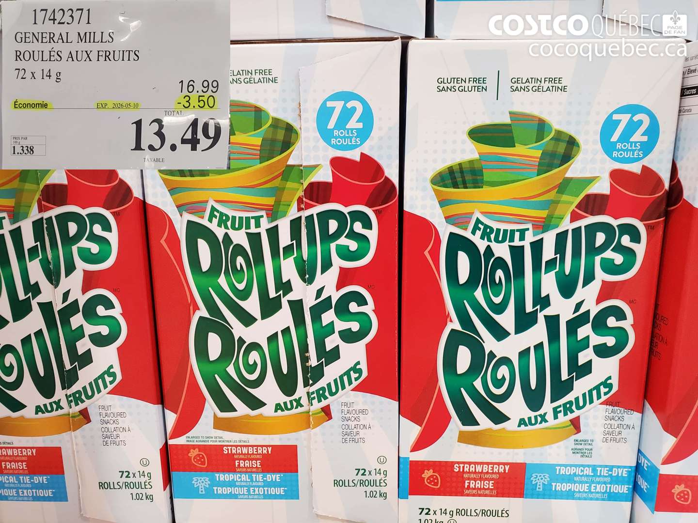 1742371 GENERAL MILLS ROULÉS AUX FRUITS 72 X 14 G ($3.50 INSTANT SAVINGS EXPIRES ON 2026-05-10) $13.49