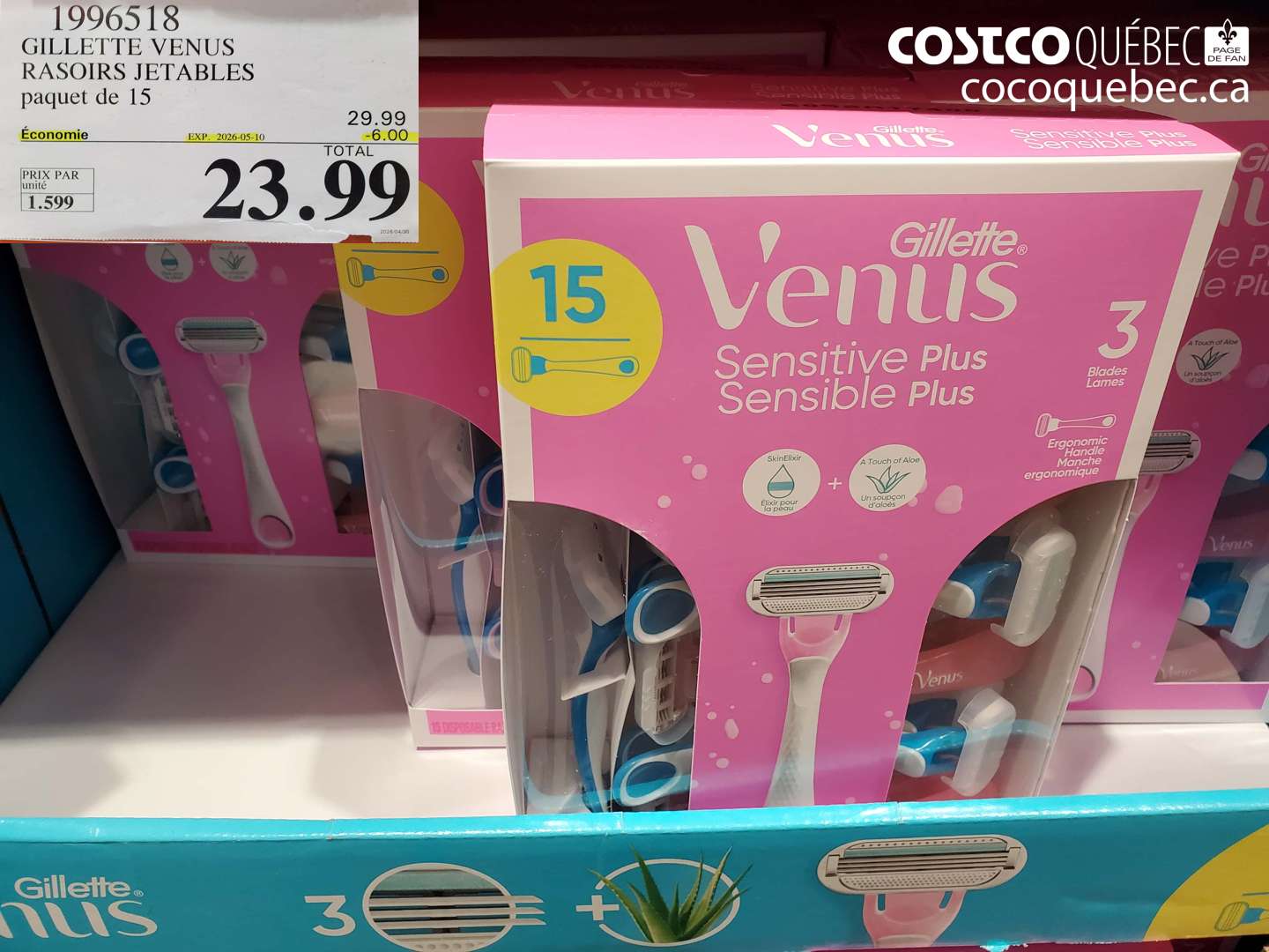 1996518 GILLETTE VENUS RASOIRS JETABLES PAQUET DE 15 ($6.00 INSTANT SAVINGS EXPIRES ON 2026-05-10) $23.99