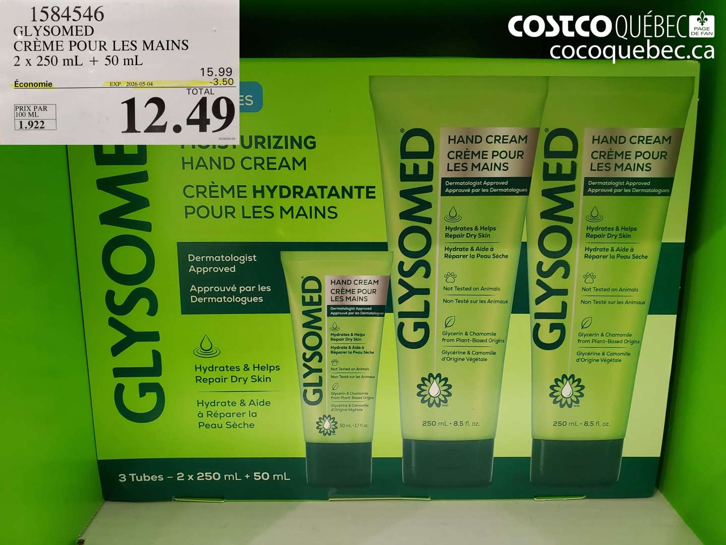 1584546 GLYSOMED CRÈME POUR LES MAINS 2 X 250 ML + 50 ML ($3.50 INSTANT SAVINGS EXPIRES ON 2026-05-04) $12.49