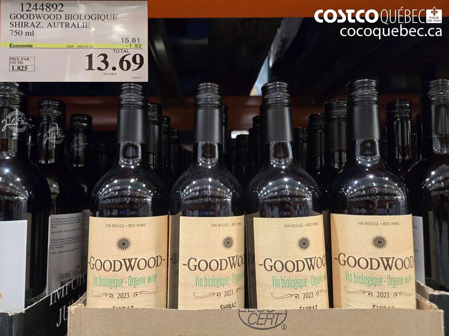 1244892 GOODWOOD BIOLOGIQUE SHIRAZ, AUTRALIE ($1.92 INSTANT SAVINGS EXPIRES ON 2026-05-24) $13.69