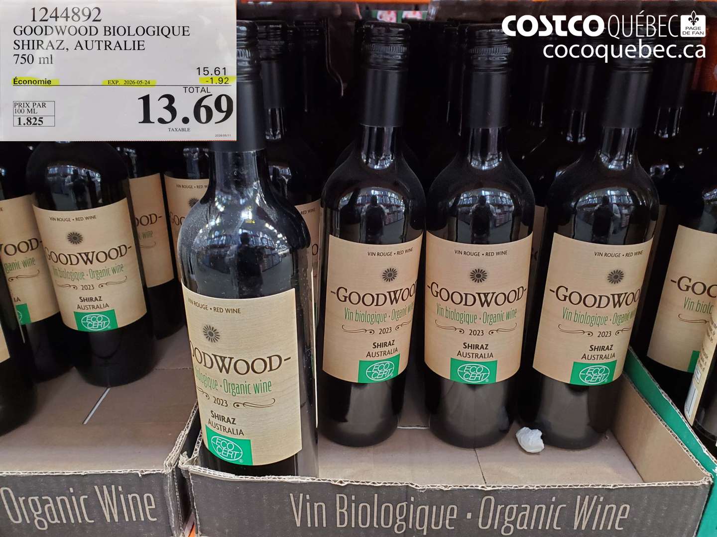 1244892 GOODWOOD BIOLOGIQUE SHIRAZ, AUTRALIE 750 ML ($1.92 INSTANT SAVINGS EXPIRES ON 2026-05-24) $13.69