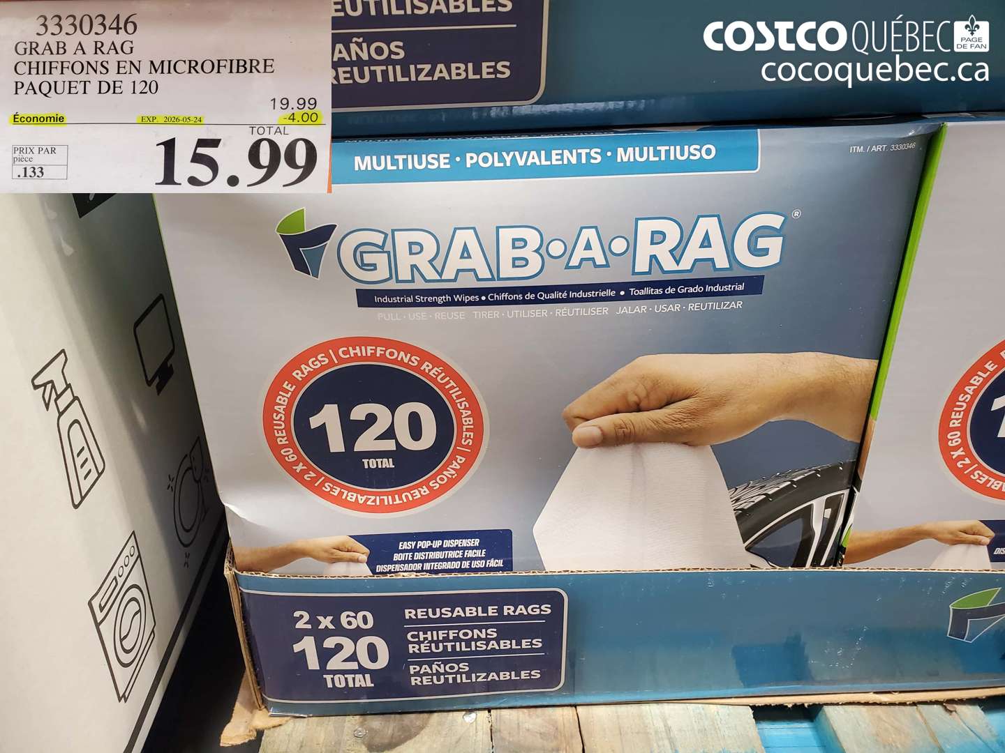 3330346 GRAB A RAG CHIFFONS EN MICROFIBRE PAQUET DE 120 ($4.00 INSTANT SAVINGS EXPIRES ON 2026-05-24) $15.99