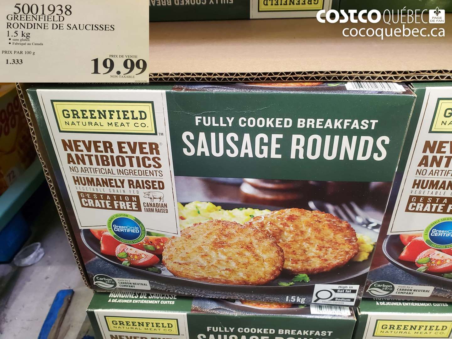 5001938 GREENFIELD RONDINE DE SAUCISSES 1.5 KG $19.99