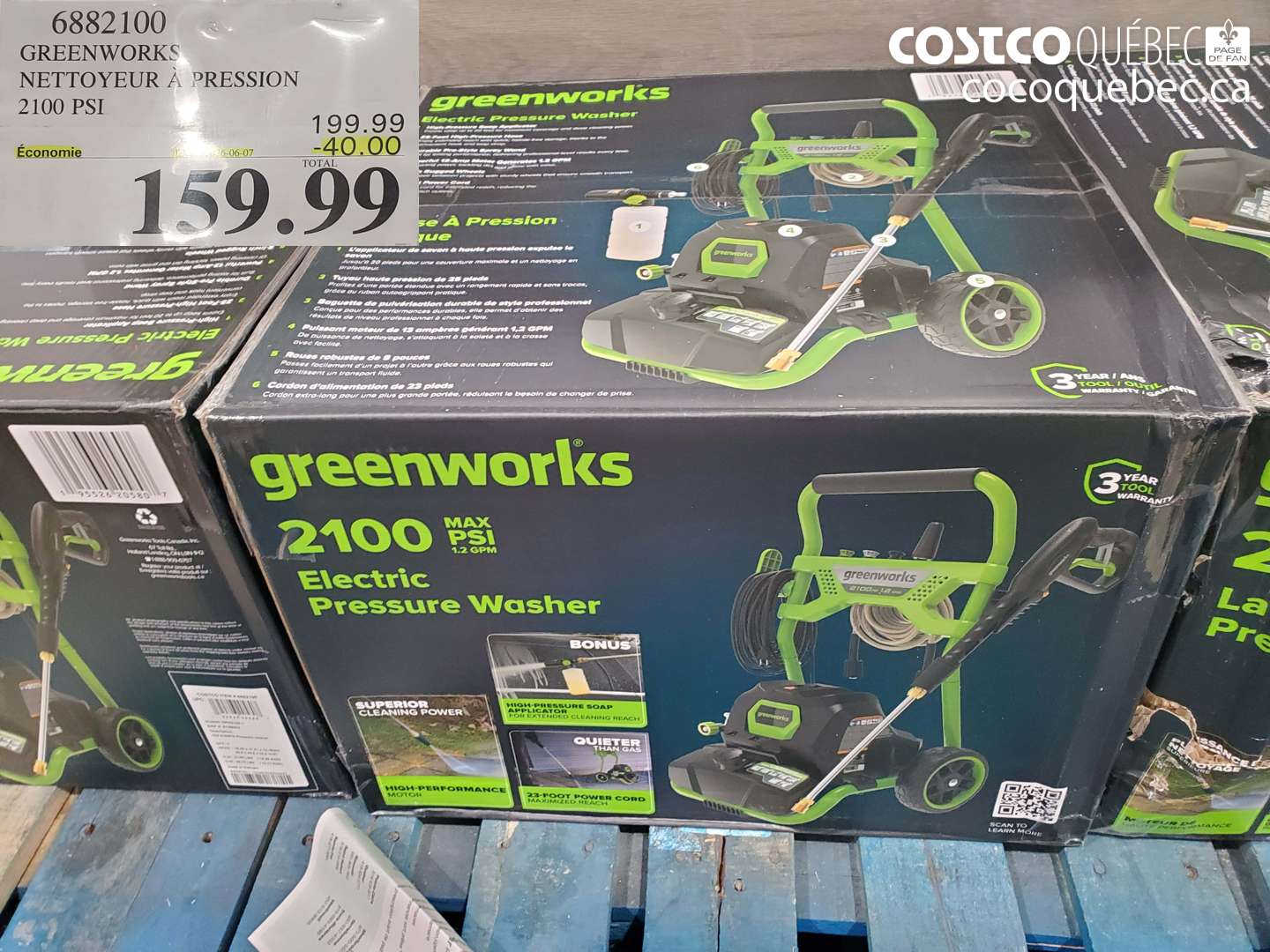6882100 GREENWORKS NETTOYEUR A PRESSION 2100 PSI ($40.00 INSTANT SAVINGS) $159.99