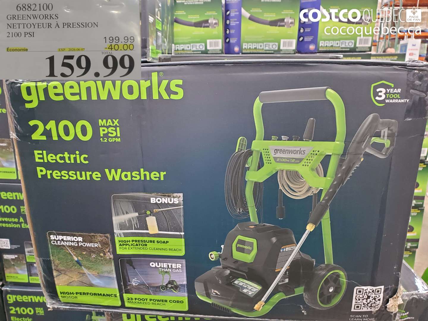 6882100 GREENWORKS NETTOYEUR À PRESSION 2100 PSI ($40.00 INSTANT SAVINGS EXPIRES ON 2026-06-07) $159.99