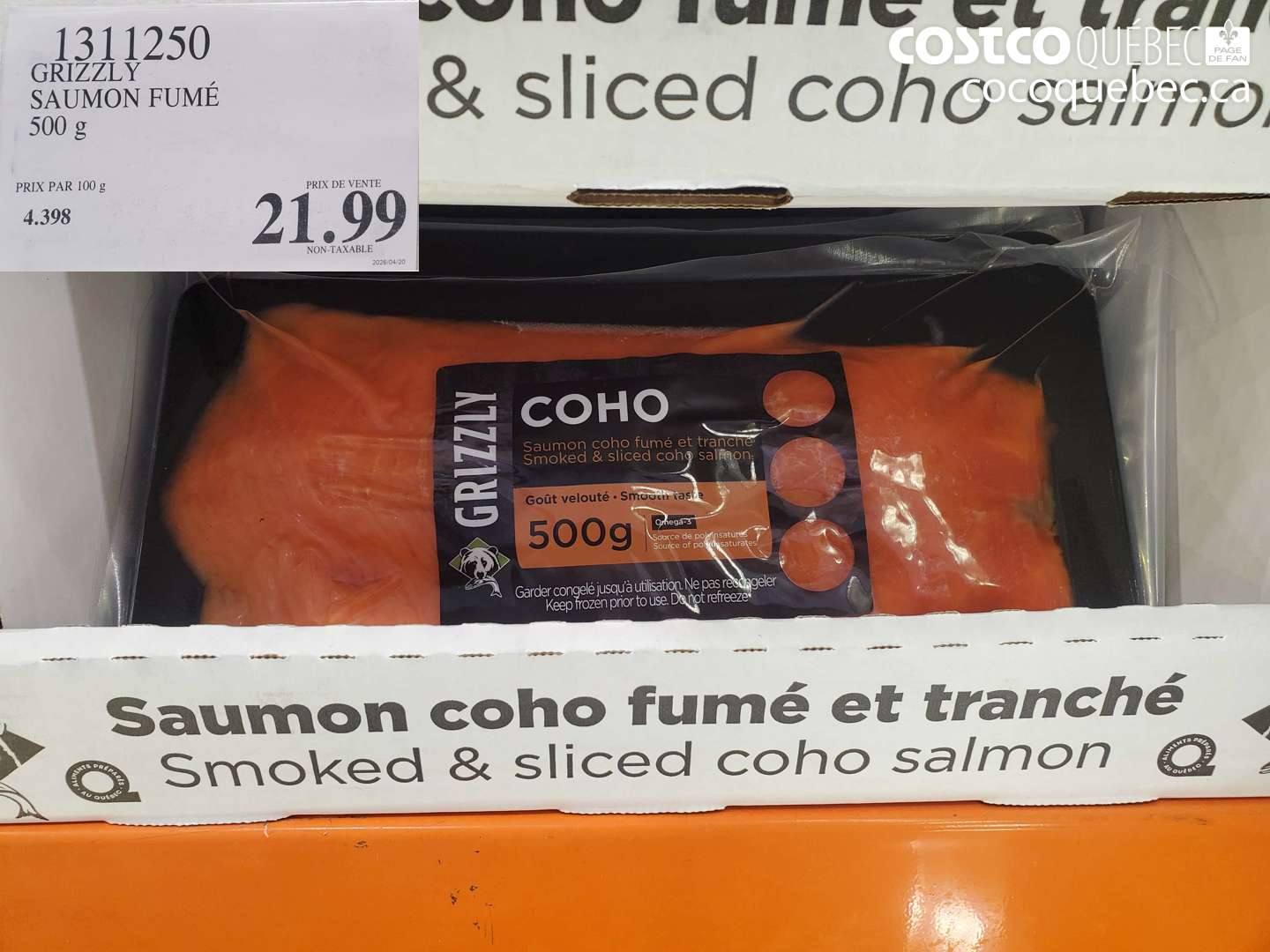 1311250 GRIZZLY SAUMON FUMÉ 500 G $21.99