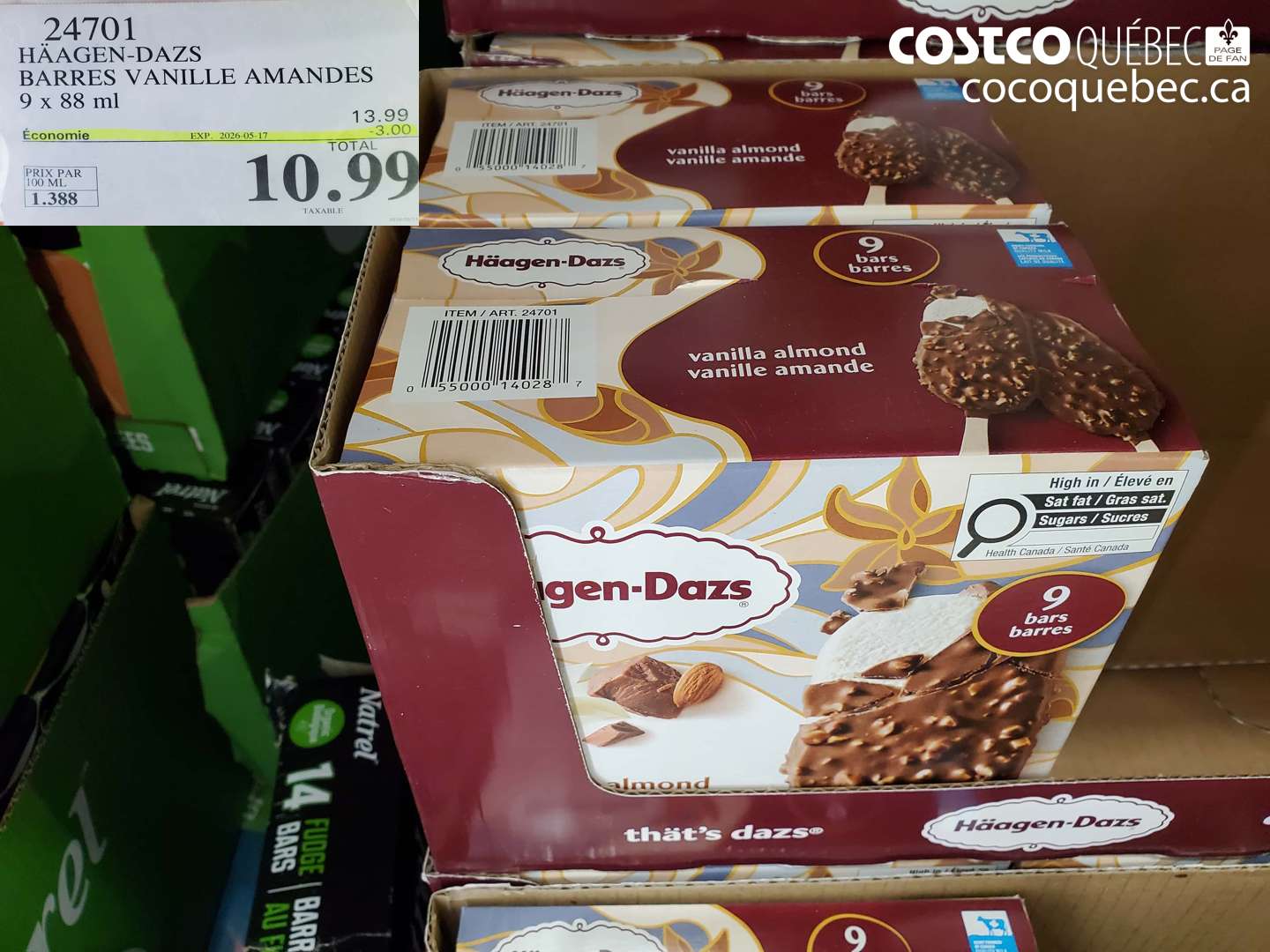 24701 HÄAGEN-DAZS BARRES VANILLE AMANDES 9 X 88 ML ($3.00 INSTANT SAVINGS EXPIRES ON 2026-05-17) $10.99