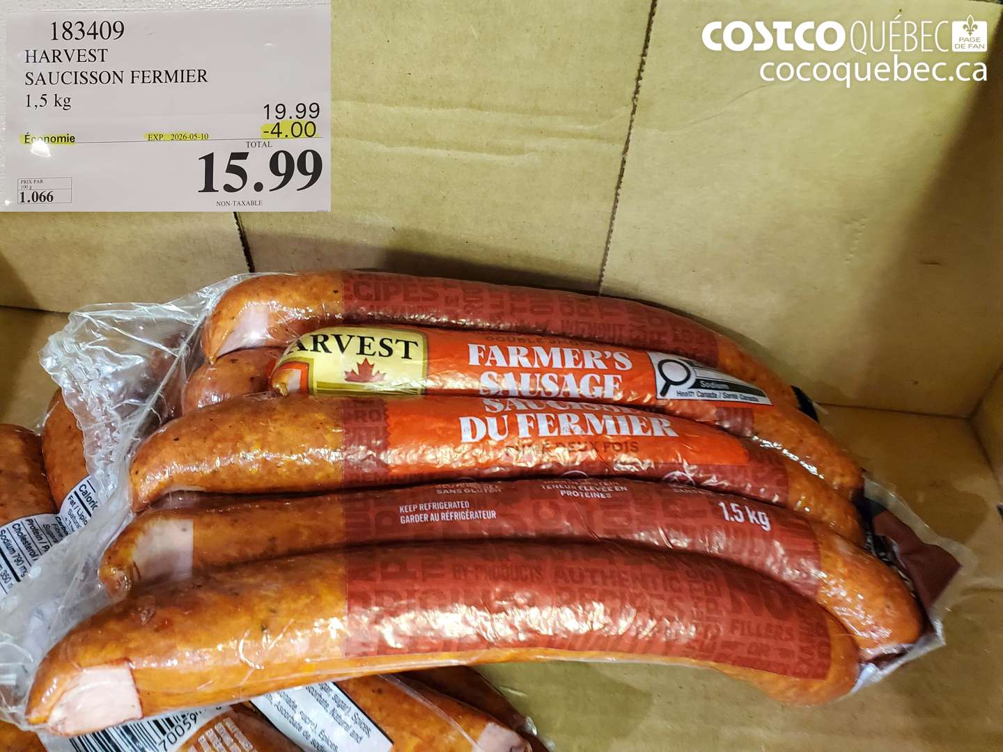 183409 HARVEST SAUCISSON FERMIER 1.5 KG ($4.00 INSTANT SAVINGS EXPIRES ON 2026-05-10) $15.99