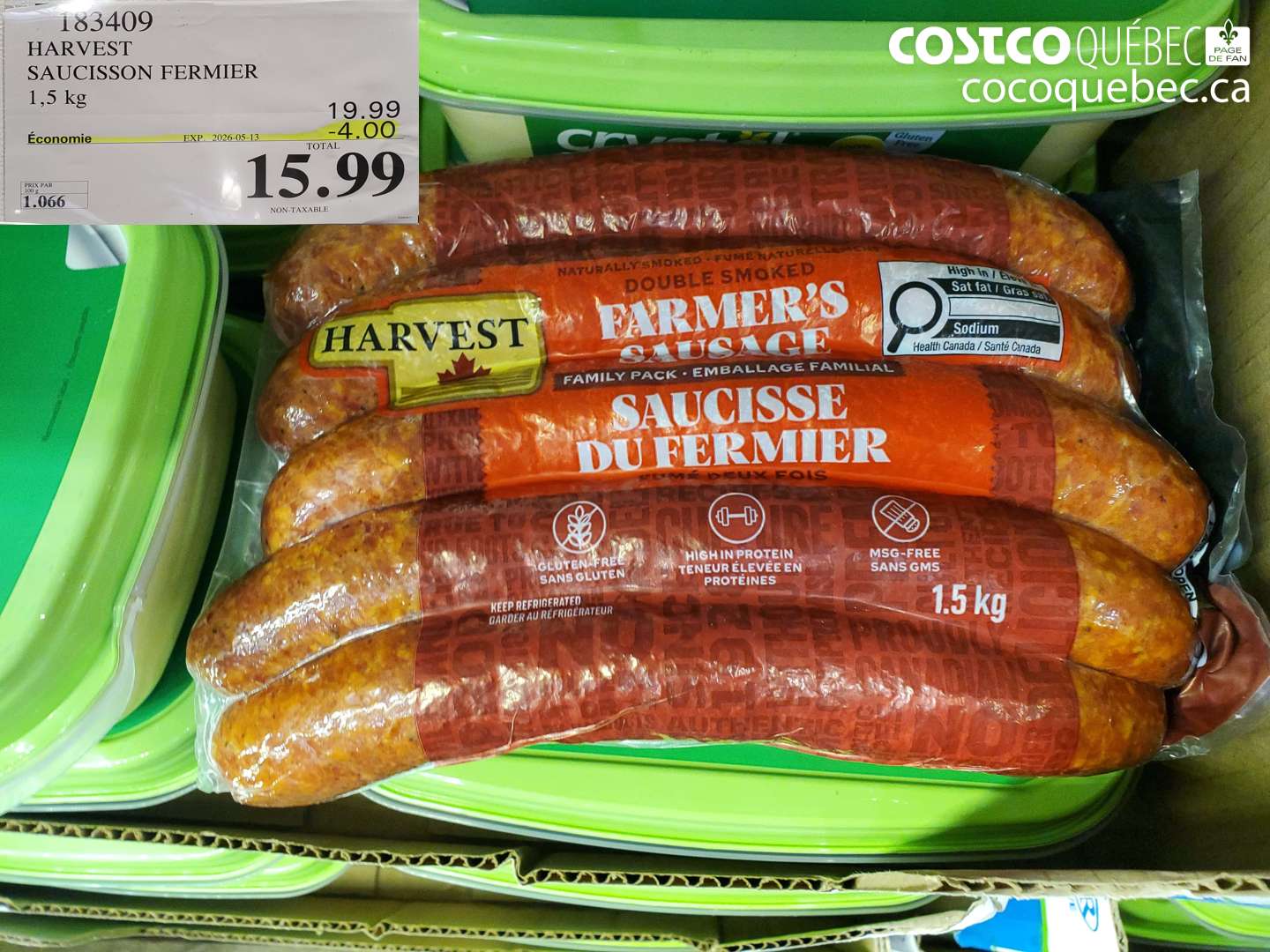 183409 HARVEST SAUCISSON FERMIER 1.5 KG ($4.00 INSTANT SAVINGS EXPIRES ON 2026-05-13) $15.99