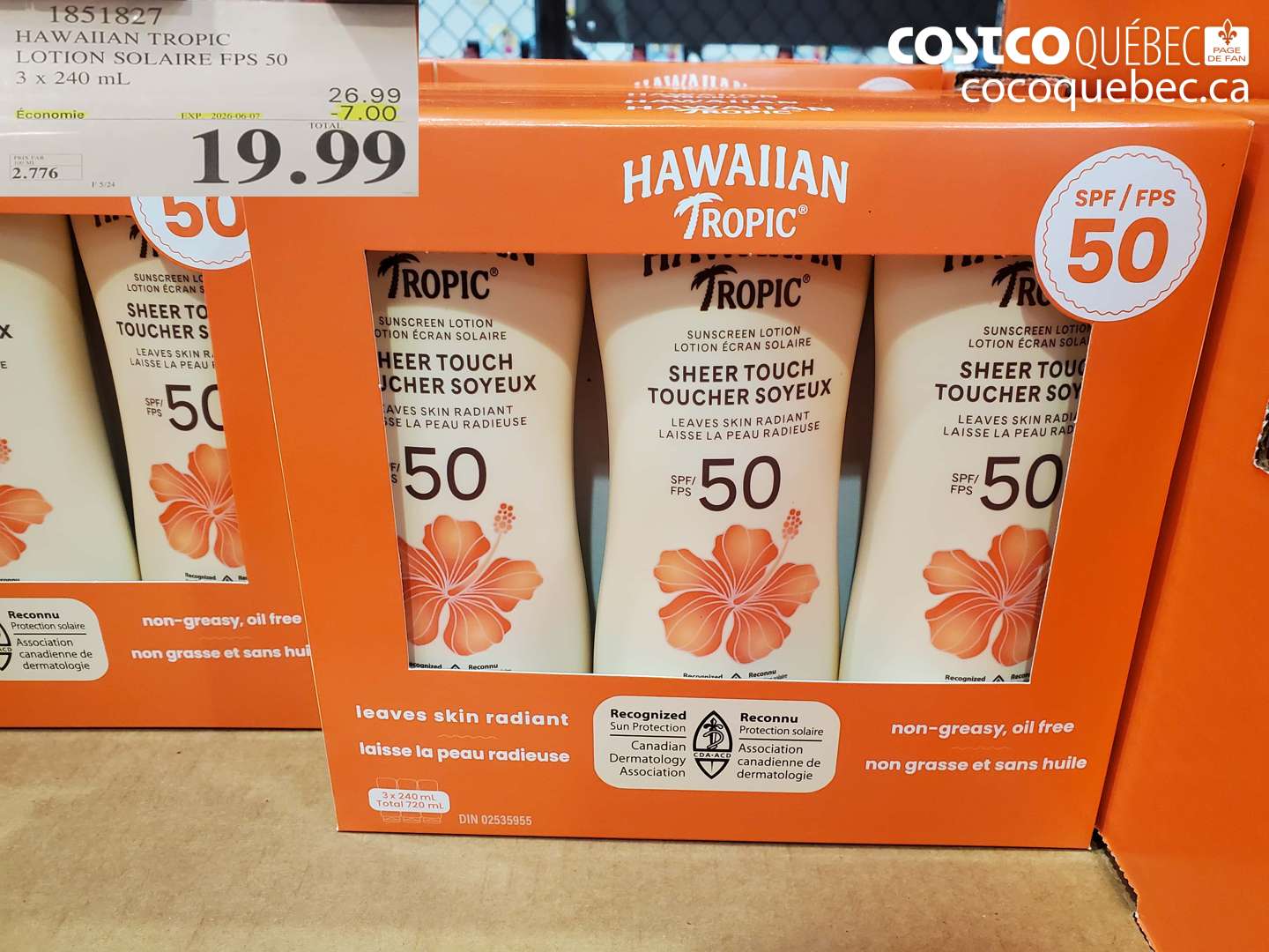 1851827 HAWAIIAN TROPIC LOTION SOLAIRE FPS 50 ($7.00 INSTANT SAVINGS EXPIRES ON 2026-06-07) $19.99