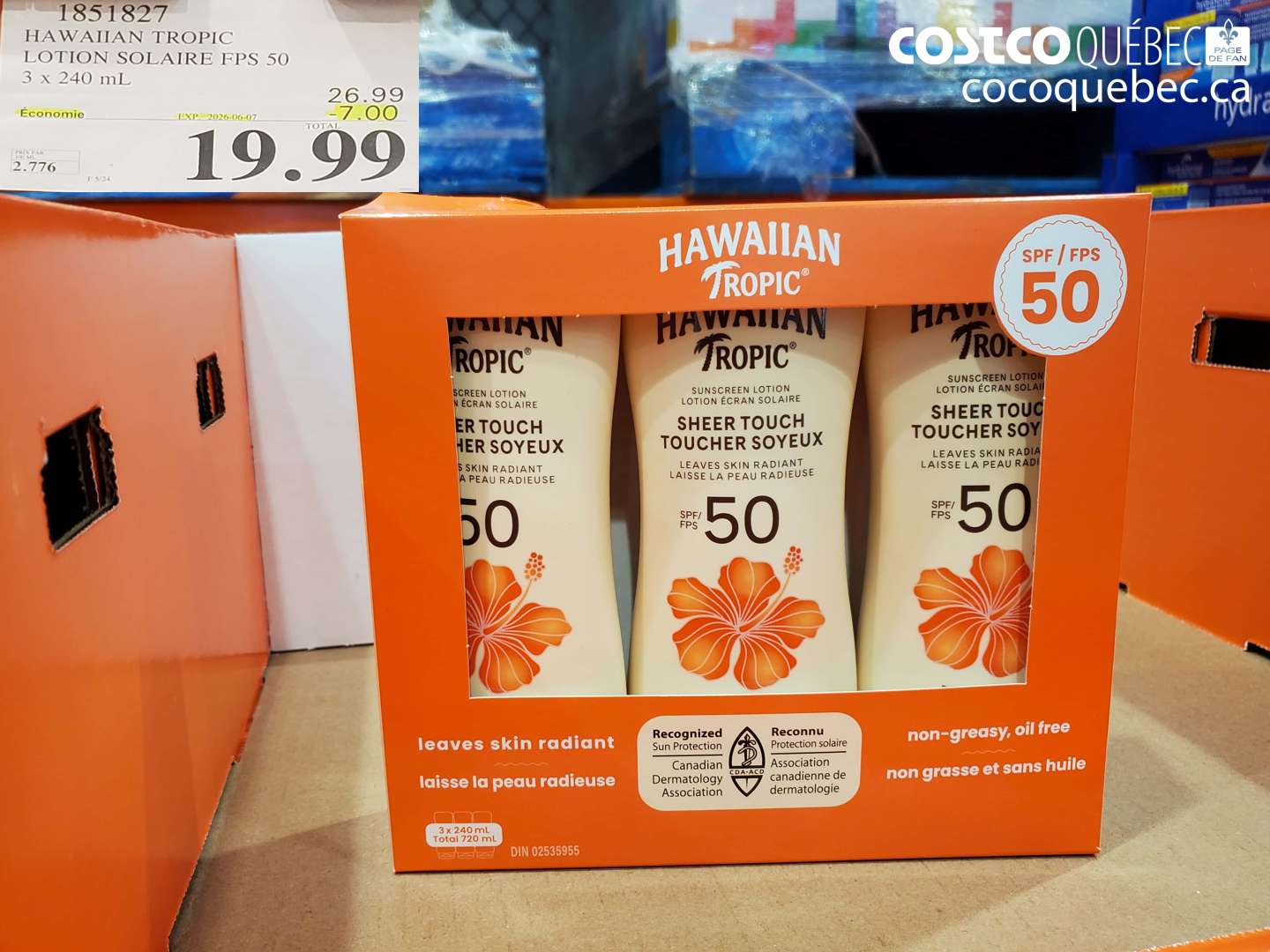 1851827 HAWAIIAN TROPIC LOTION SOLAIRE FPS 50 ($7.00 INSTANT SAVINGS EXPIRES ON 2026-09-07) $19.99