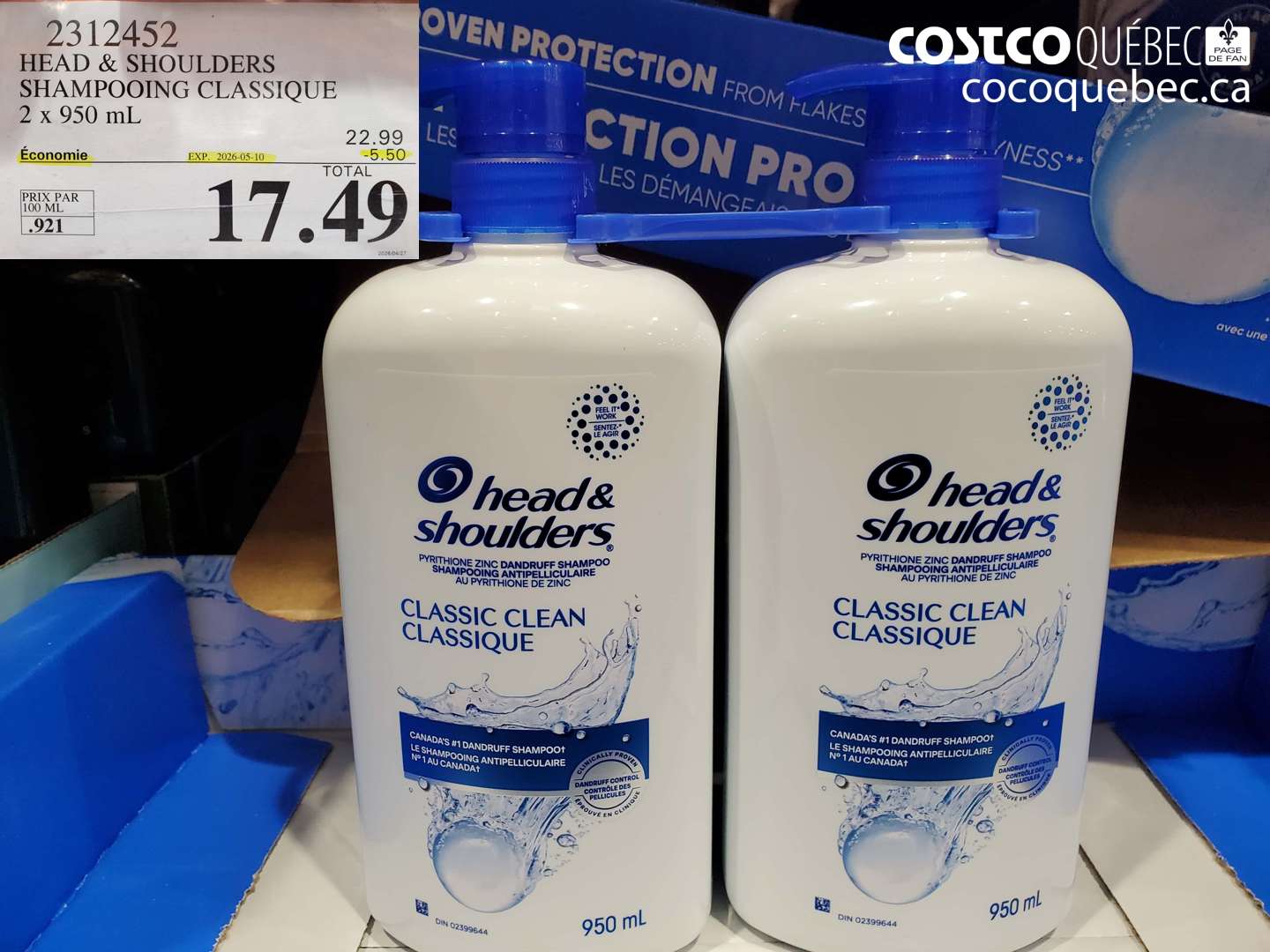 2312452 HEAD & SHOULDERS SHAMPOOING CLASSIQUE 2 X 950 ML ($5.50 INSTANT SAVINGS EXPIRES ON 2026-05-10) $17.49