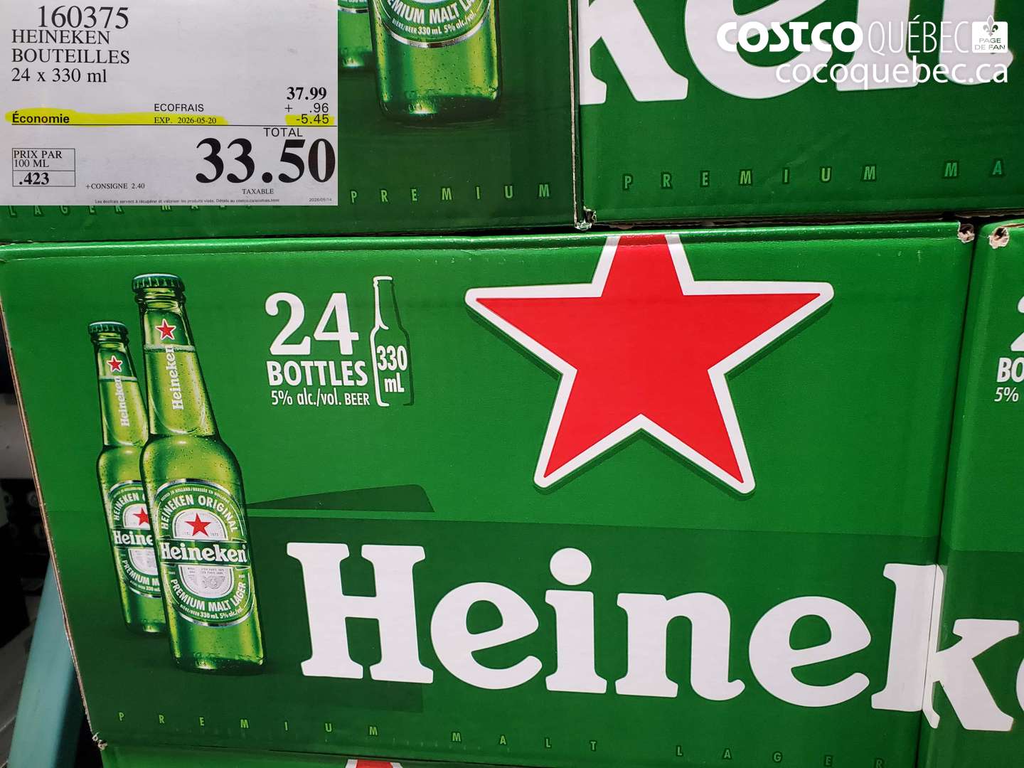 160375 HEINEKEN BOUTEILLES 24 X 330 ML ($5.45 INSTANT SAVINGS EXPIRES ON 2026-05-20) $33.50