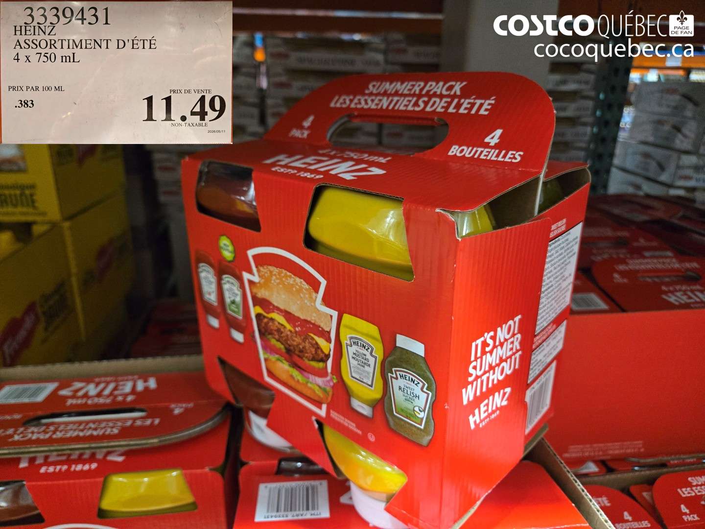 3339431 HEINZ ASSORTIMENT D'ÉTÉ 4 X 750 ML $11.49