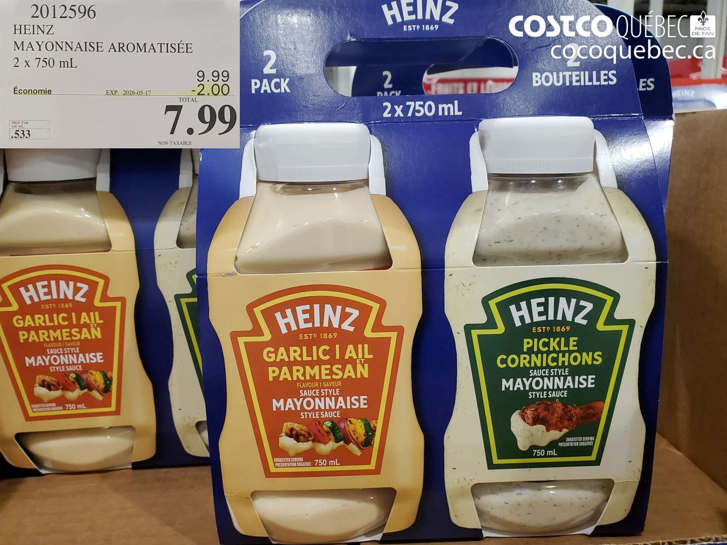 2012596 HEINZ MAYONNAISE AROMATISÉE 2 X 750 ML ($2.00 INSTANT SAVINGS EXPIRES ON 2026-05-17) $7.99