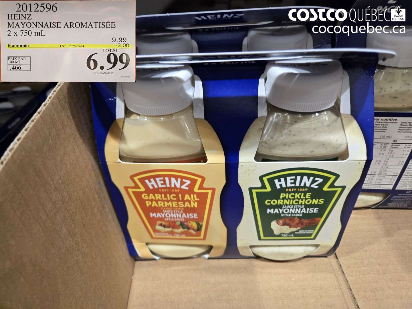 2012596 HEINZ MAYONNAISE AROMATISÉE 2 X 750 ML ($3.00 INSTANT SAVINGS EXPIRES ON 2026-05-24) $6.99