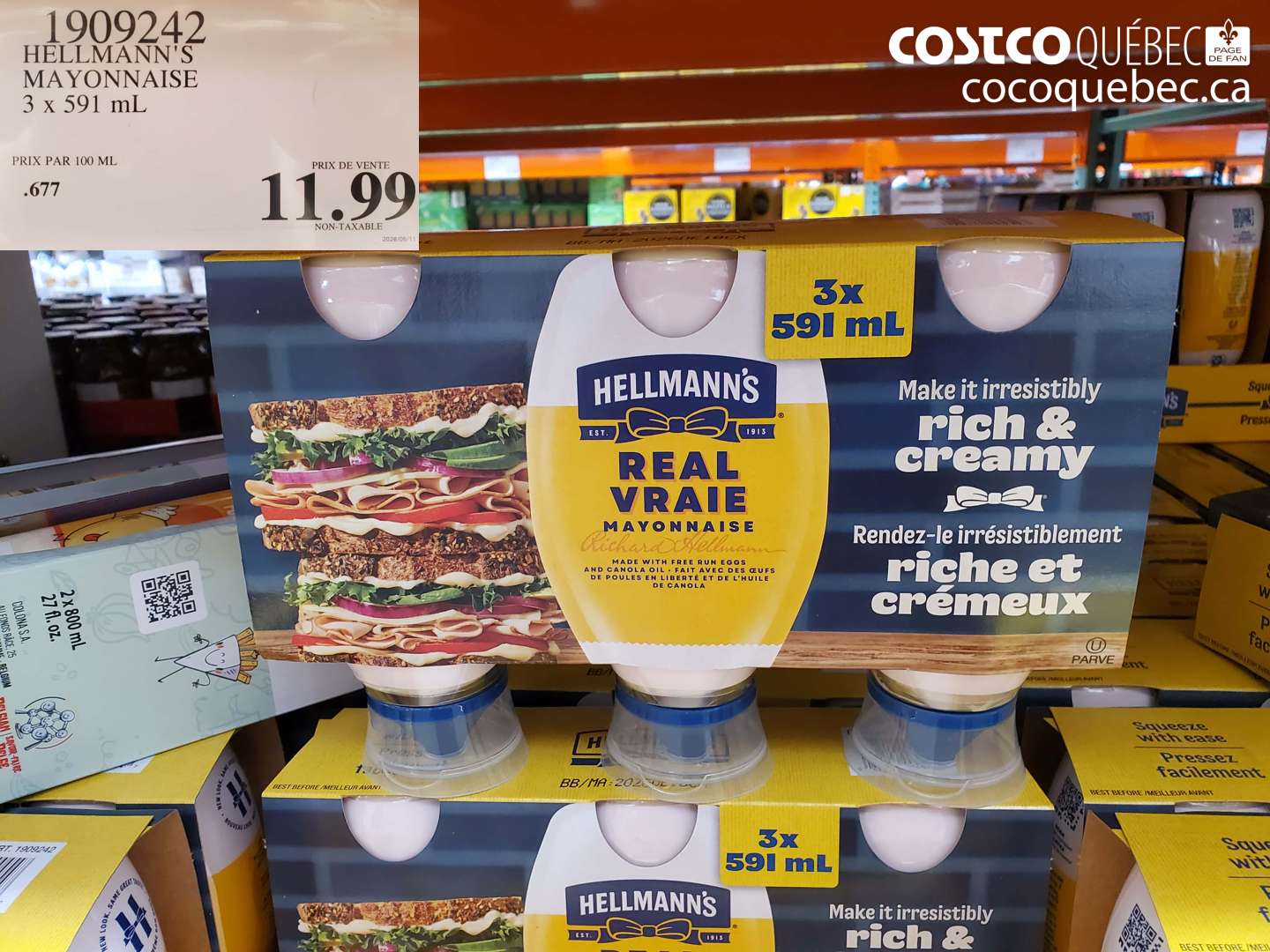 1909242 HELLMANN'S MAYONNAISE 3 X 591 ML $11.99