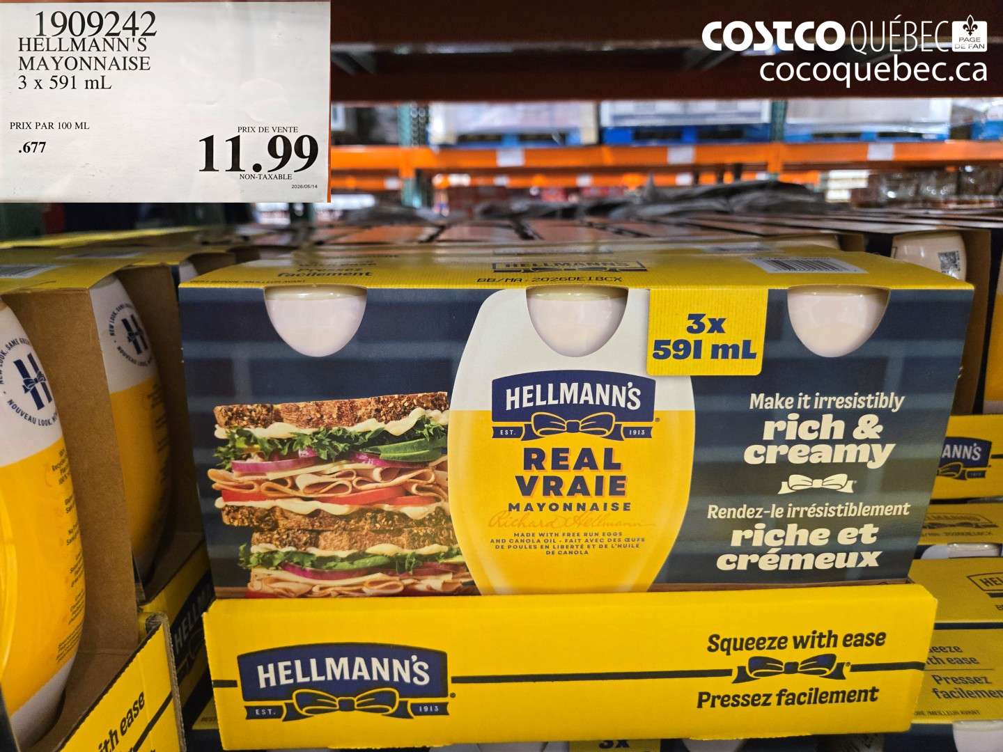 1909242 HELLMANN'S MAYONNAISE 3 X 591 ML $11.99