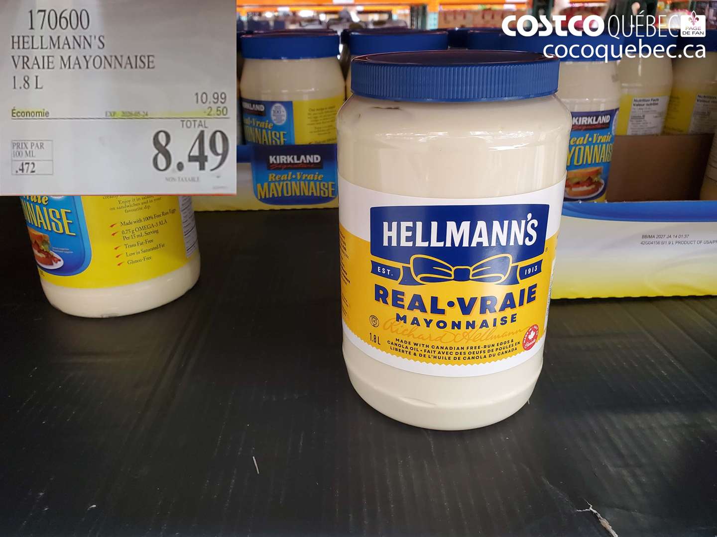 170600 HELLMANN'S VRAIE MAYONNAISE 1.8 L ($2.50 INSTANT SAVINGS) $8.49