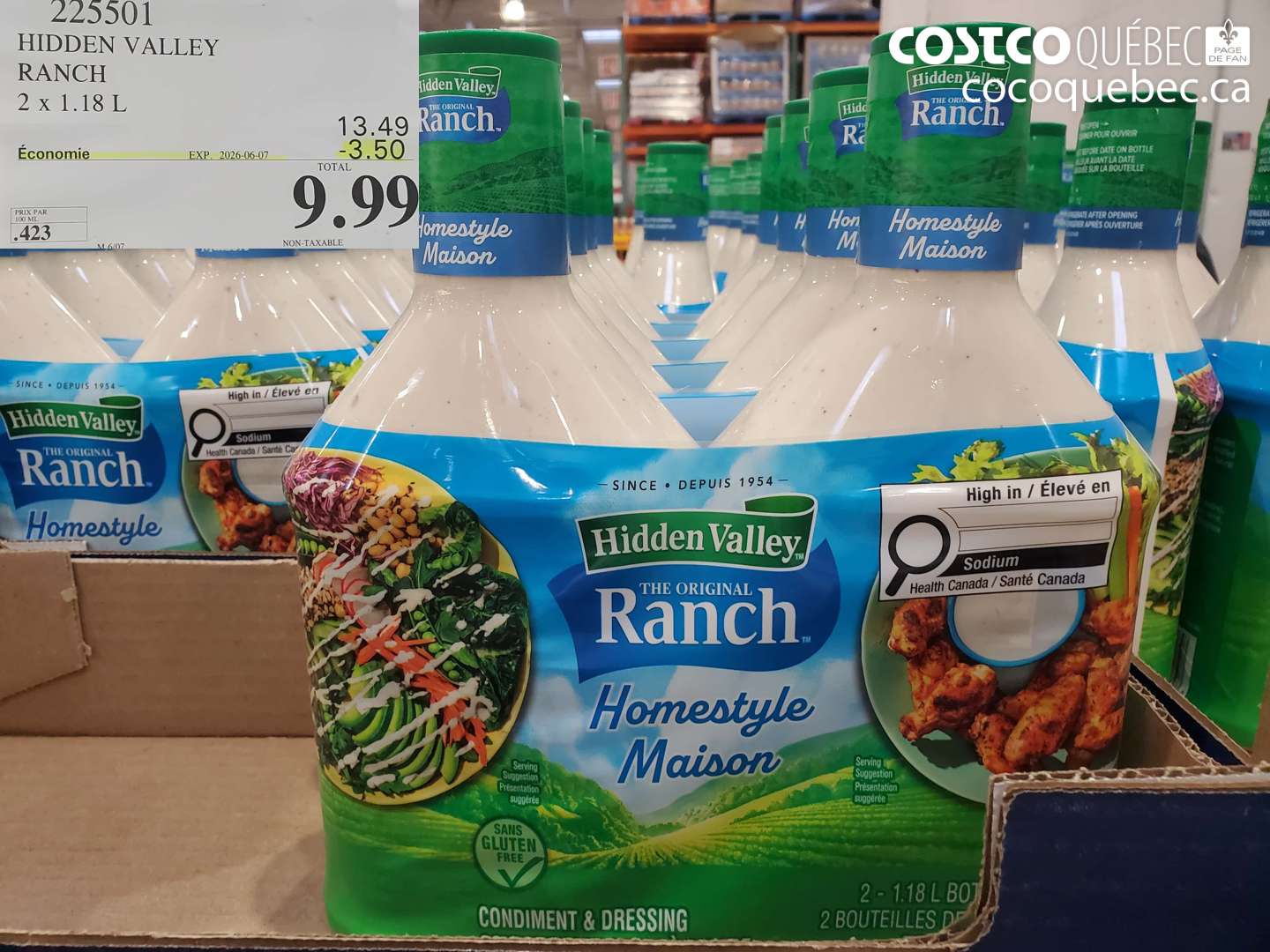 225501 HIDDEN VALLEY RANCH 2 X 1.18 L ($3.50 INSTANT SAVINGS EXPIRES ON 2026-06-07) $9.99
