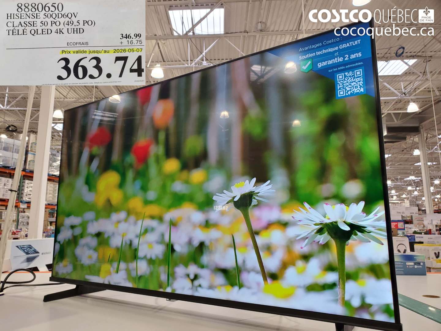 8880650 HISENSE 50QD6QV CLASSE 50 PO (49.5 PO) TÉLÉ QLED 4K UHD (EXPIRES ON 2026-05-07) $363.74
