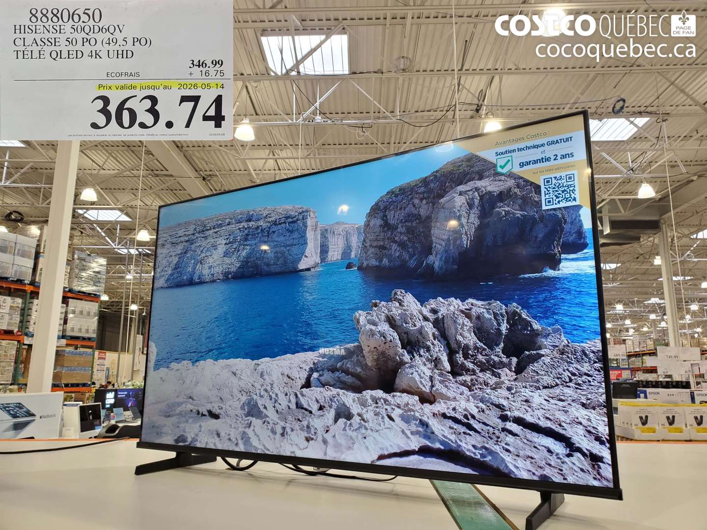 8880650 HISENSE 50QD6QV CLASSE 50 PO (49.5 PO) TÉLÉ QLED 4K UHD (EXPIRES ON 2026-05-14) $363.74
