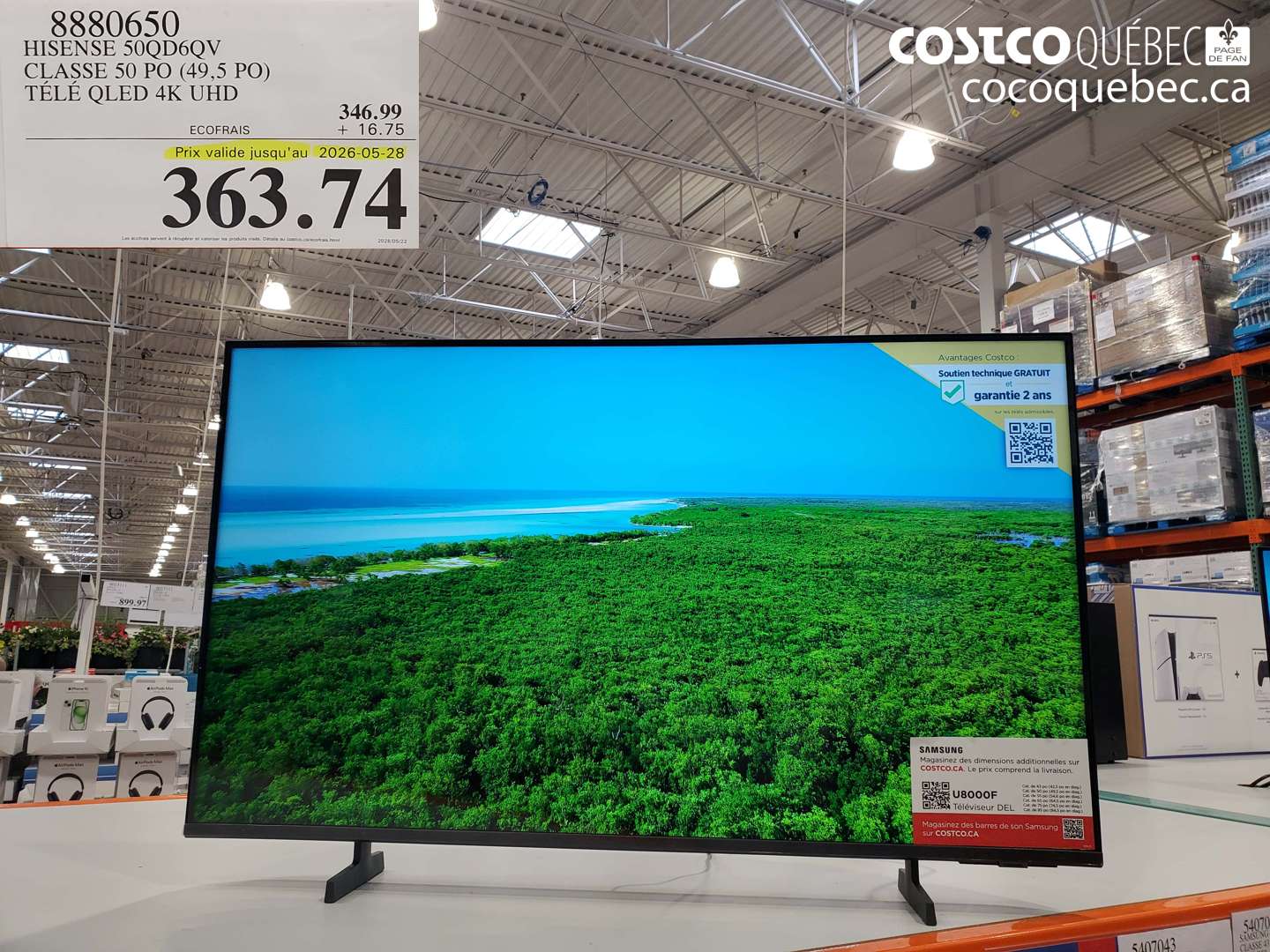 8880650 HISENSE 50QD6QV CLASSE 50 PO (49.5 PO) TÉLÉ QLED 4K UHD (EXPIRES ON 2026-05-28) $363.74