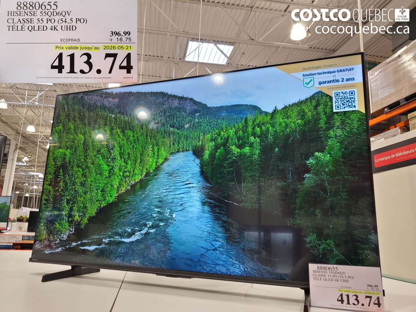8880655 HISENSE 55QD6QV CLASSE 55 PO (54.5 PO) TÉLÉ QLED 4K UHD (EXPIRES ON 2026-05-21) $413.74
