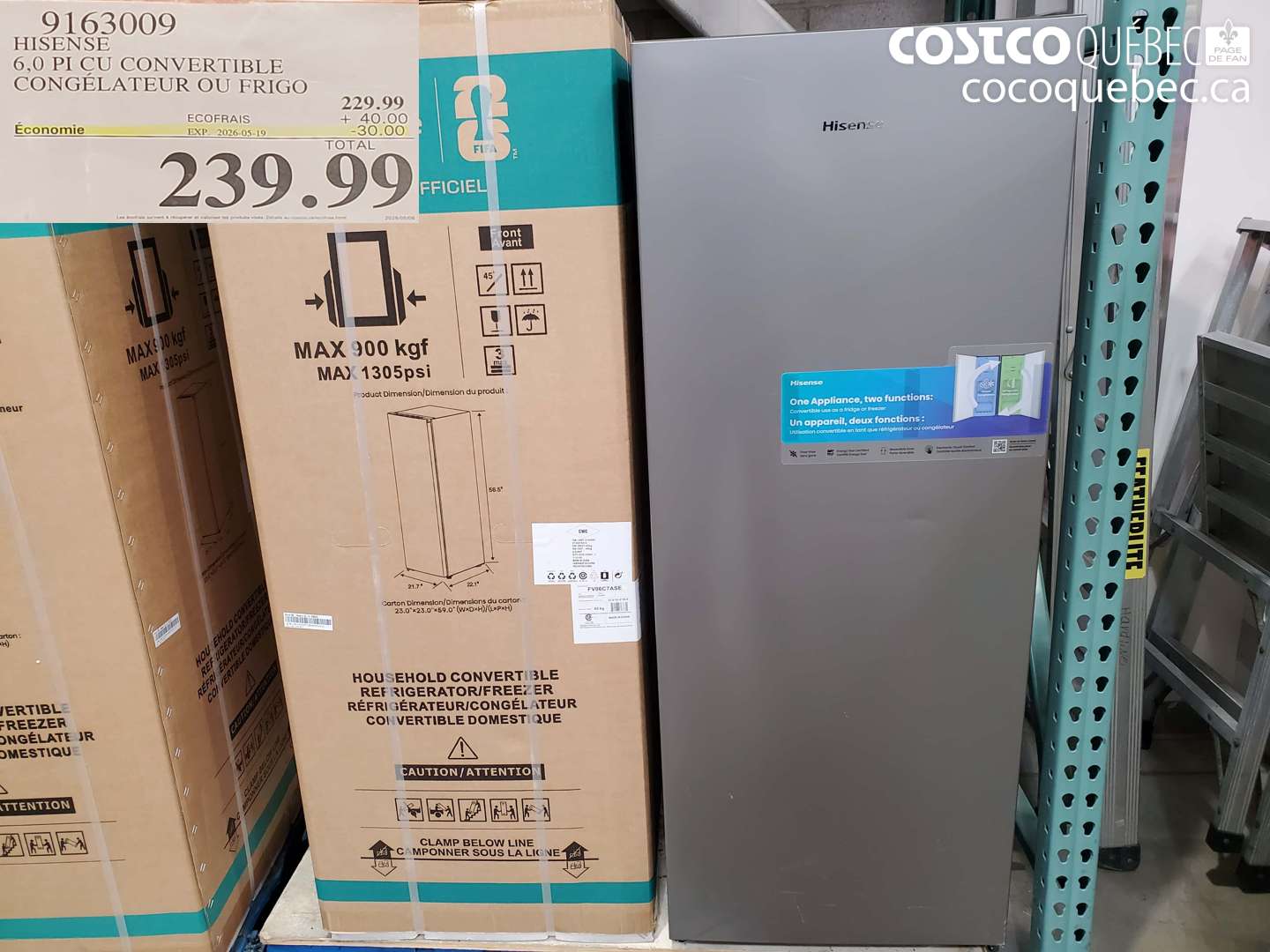 9163009 HISENSE 6.0 PI CU CONVERTIBLE CONGÉLATEUR OU FRIGO ($30.00 INSTANT SAVINGS EXPIRES ON 2026-05-19) $239.99