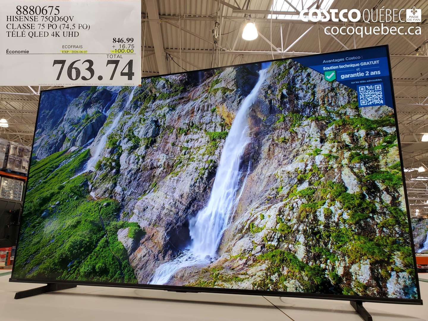 8880675 HISENSE 75QD6QV CLASSE 75 PO (74.5 PO) TÉLÉ QLED 4K UHD ($100.00 INSTANT SAVINGS EXPIRES ON 2026-06-07) $763.74
