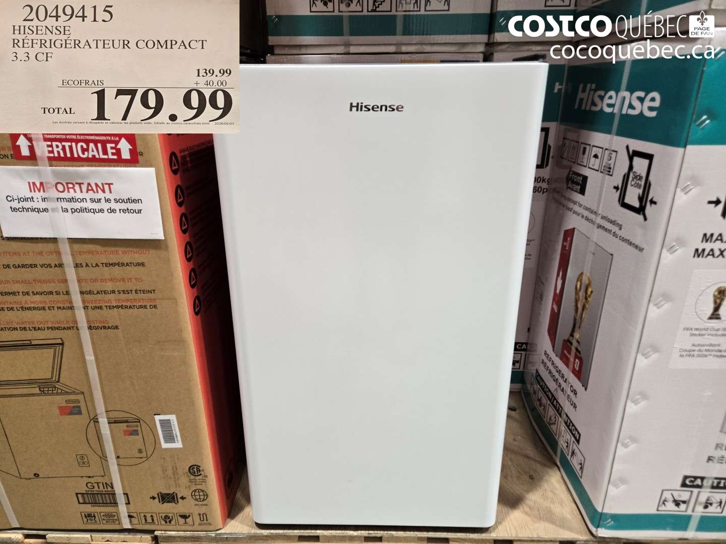 2049415 HISENSE RÉFRIGÉRATEUR COMPACT 3.3 CF $179.99