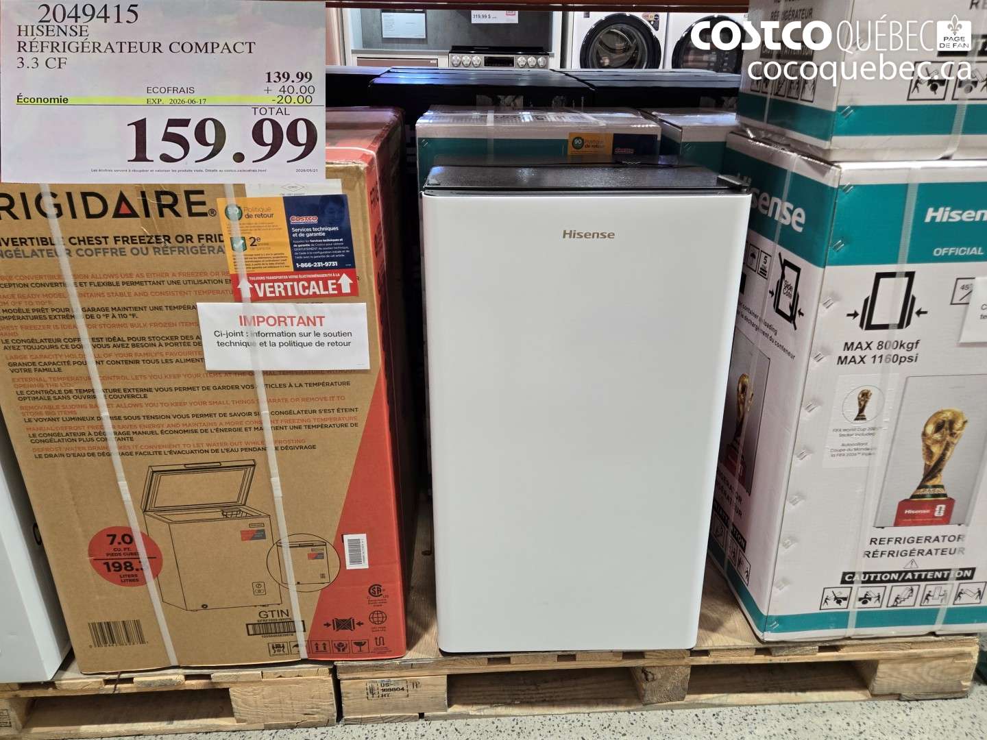 2049415 HISENSE RÉFRIGÉRATEUR COMPACT 3.3 CF ($20.00 INSTANT SAVINGS EXPIRES ON 2026-06-17) $159.99