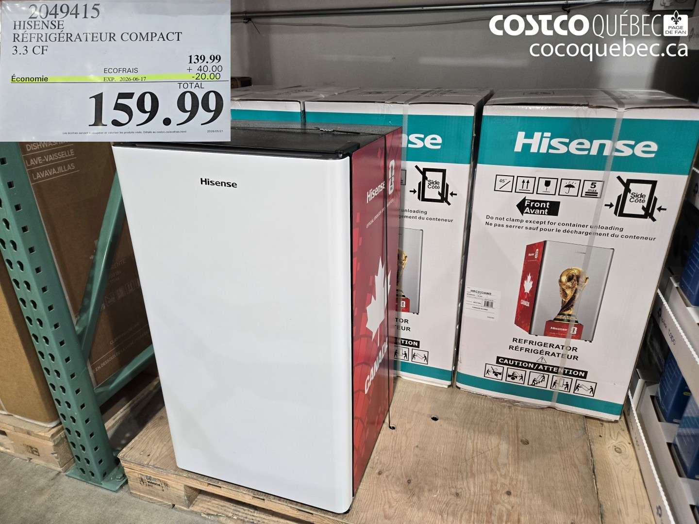 2049415 HISENSE RÉFRIGÉRATEUR COMPACT 3.3 CF ($20.00 INSTANT SAVINGS EXPIRES ON 2026-06-17) $159.99