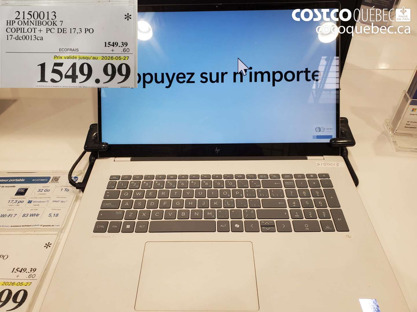 2150013 HP OMNIBOOK 7 COPILOT + PC DE 17.3 PO 17-DC0013CA (EXPIRES ON 2026-05-27) $1549.99