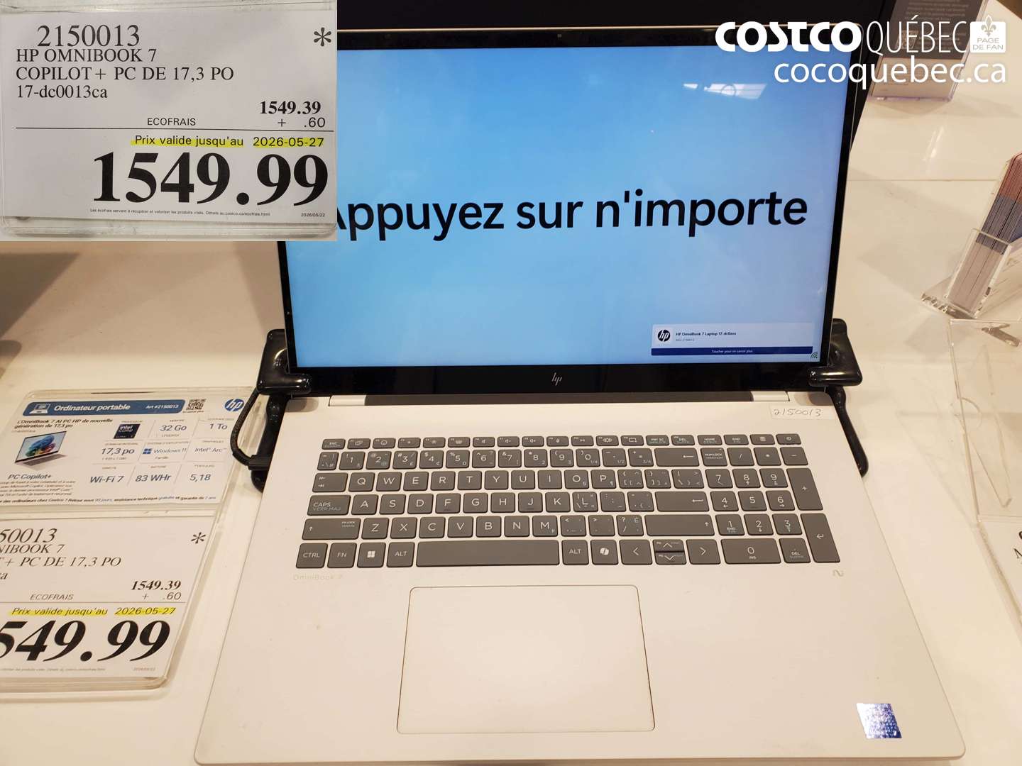 2150013 HP OMNIBOOK 7 COPILOT + PC DE 17.3 PO 17-DC0013CA (EXPIRES ON 2026-05-27) $1549.99