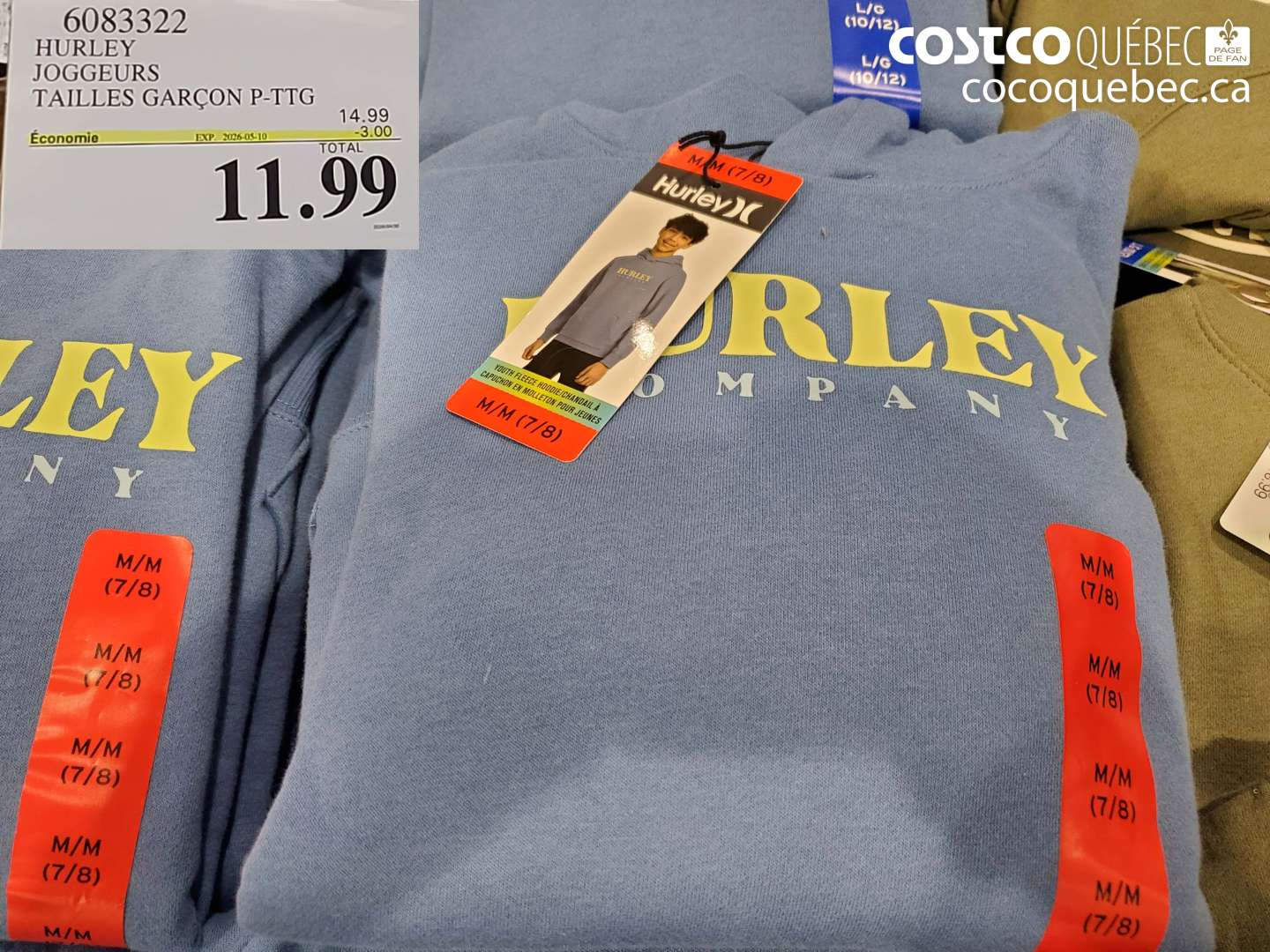 6083322 HURLEY JOGGEURS TAILLES GARÇON P-TTG ($3.00 INSTANT SAVINGS EXPIRES ON 2026-05-10) $11.99