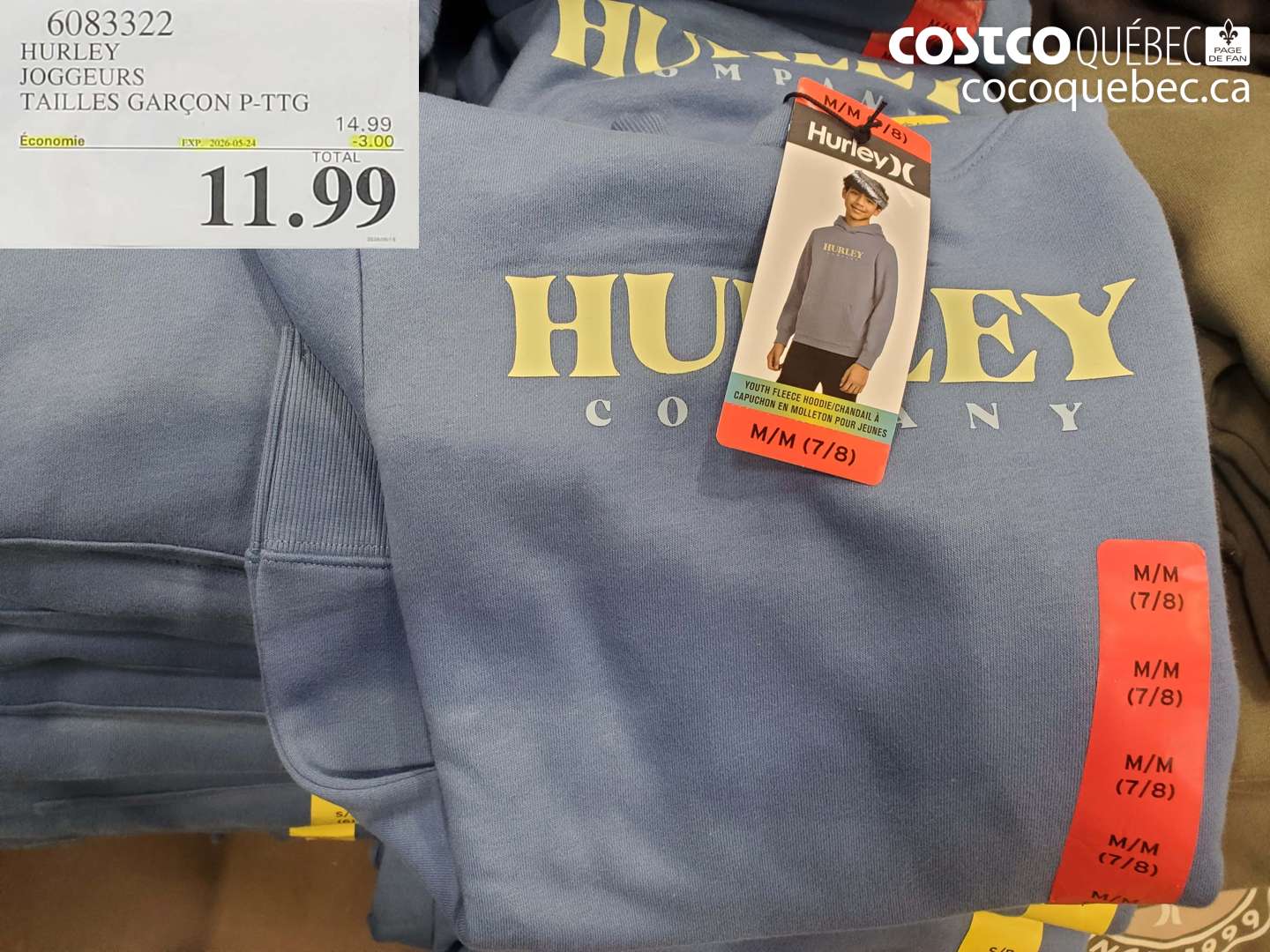 6083322 HURLEY JOGGEURS TAILLES GARÇON P-TTG ($3.00 INSTANT SAVINGS EXPIRES ON 2026-05-24) $11.99