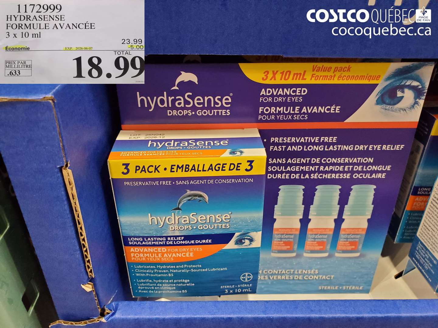 1172999 HYDRASENSE FORMULE AVANCÉE 3 X 10 ML ($5.00 INSTANT SAVINGS EXPIRES ON 2026-06-07) $18.99