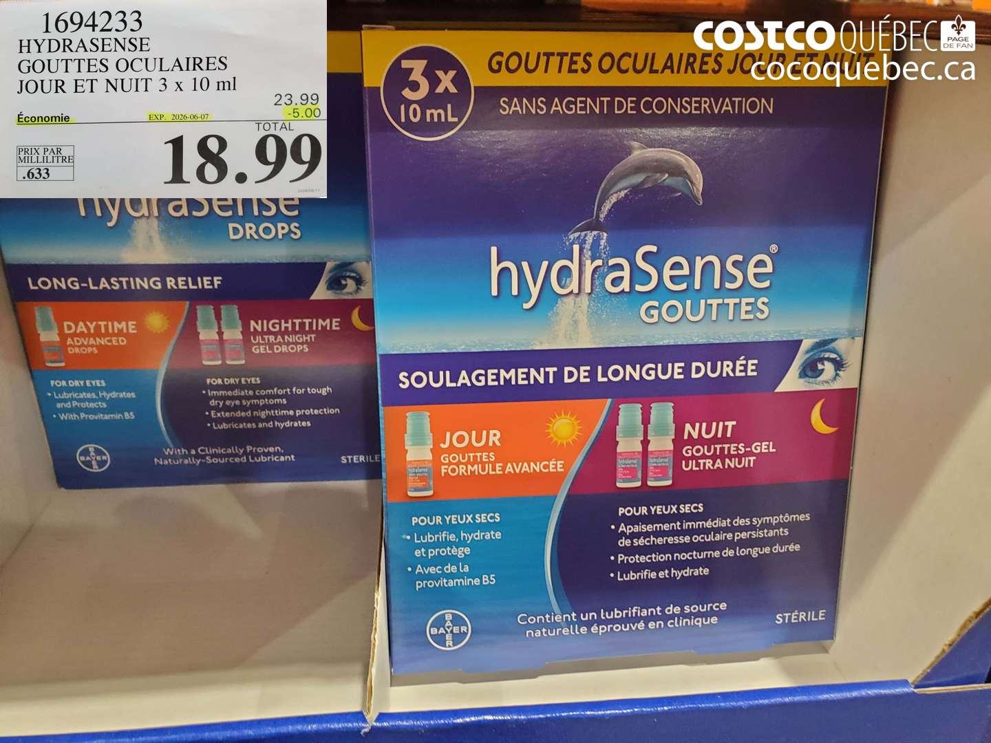 1694233 HYDRASENSE GOUTTES OCULAIRES JOUR ET NUIT 3 X 10 ML ($5.00 INSTANT SAVINGS EXPIRES ON 2026-06-07) $18.99