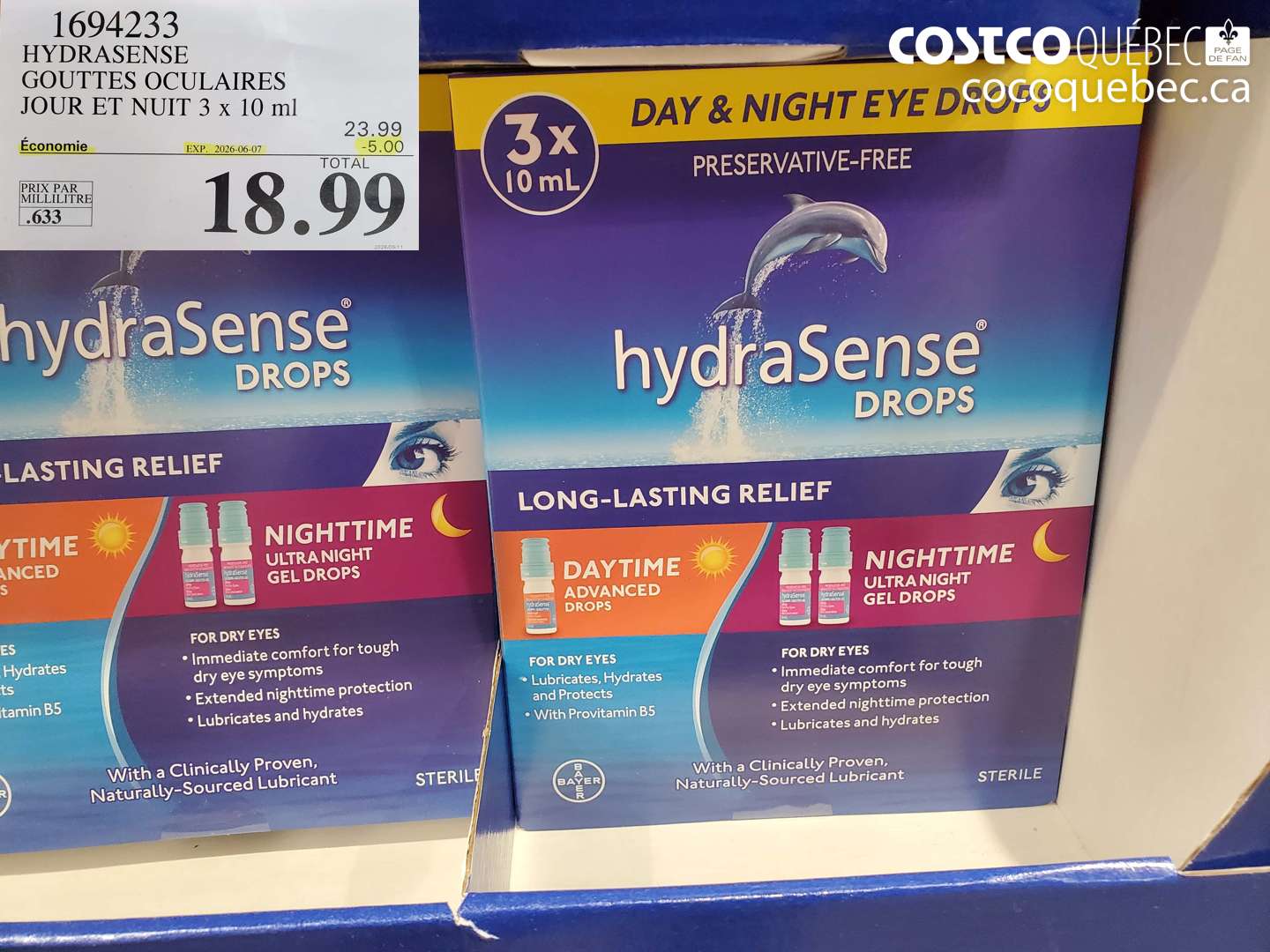 1694233 HYDRASENSE GOUTTES OCULAIRES JOUR ET NUIT 3 X 10 ML ($5.00 INSTANT SAVINGS EXPIRES ON 2026-06-07) $18.99